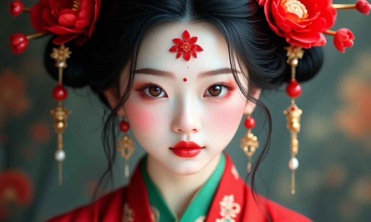 写实风格唐代美女，26岁左右，面如满月轮廓柔和，柳叶眉纤细上扬