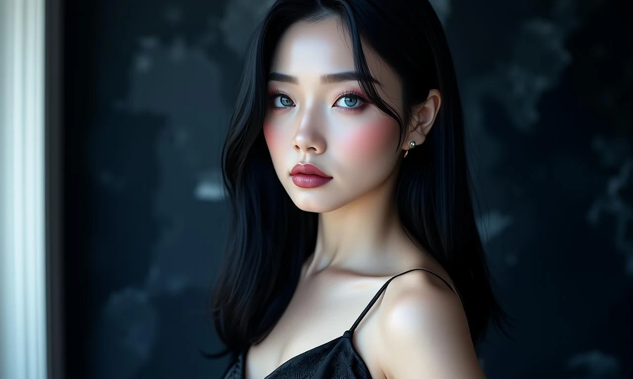 写实风格御姐，28岁左右，菱形脸线条利落，深邃灰蓝色眼眸