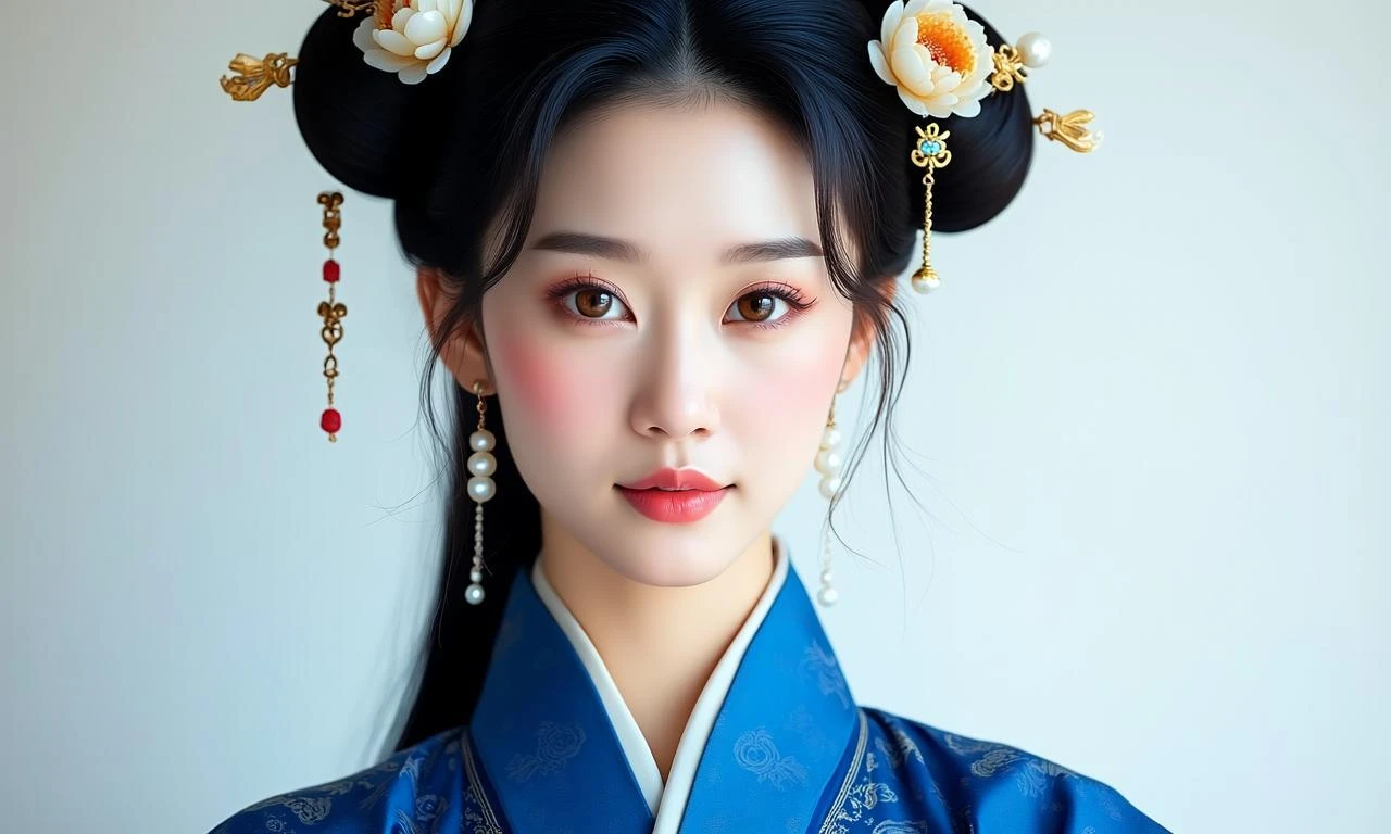 写实风格明代美女，27岁左右，方形脸带柔和轮廓（明代典型脸型），柳叶眉规整利落