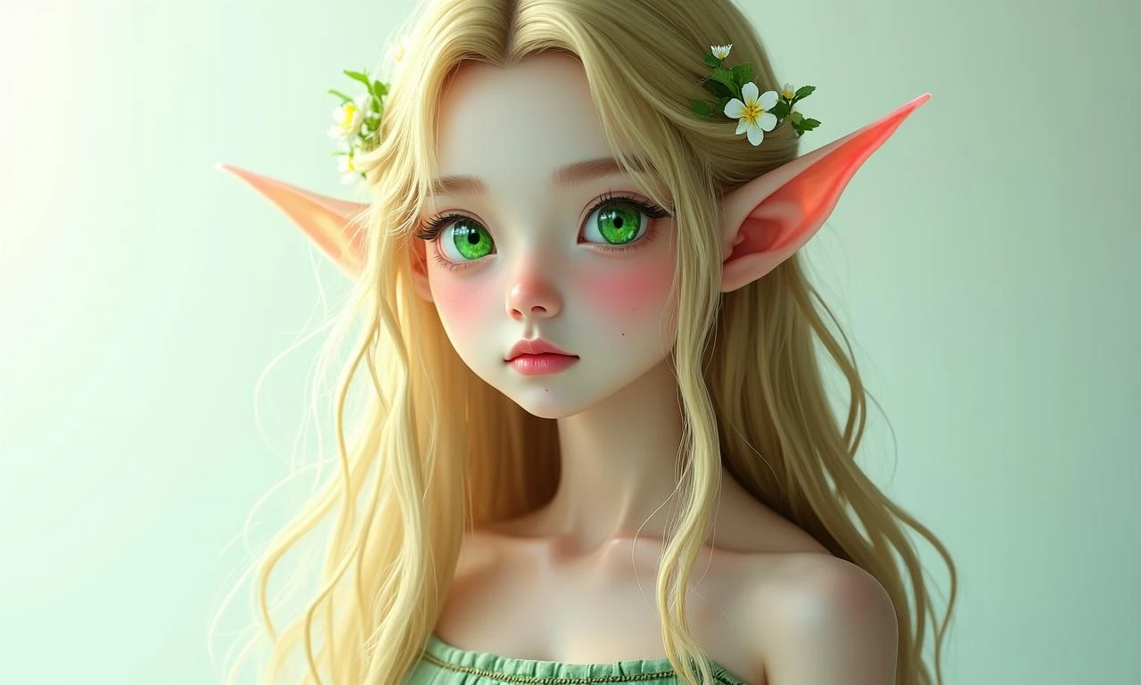 动漫写实精灵美女，心形脸线条柔和