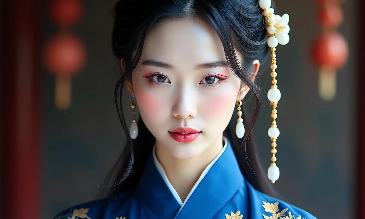 写实风格融合风美女，26岁左右，柔和方形脸