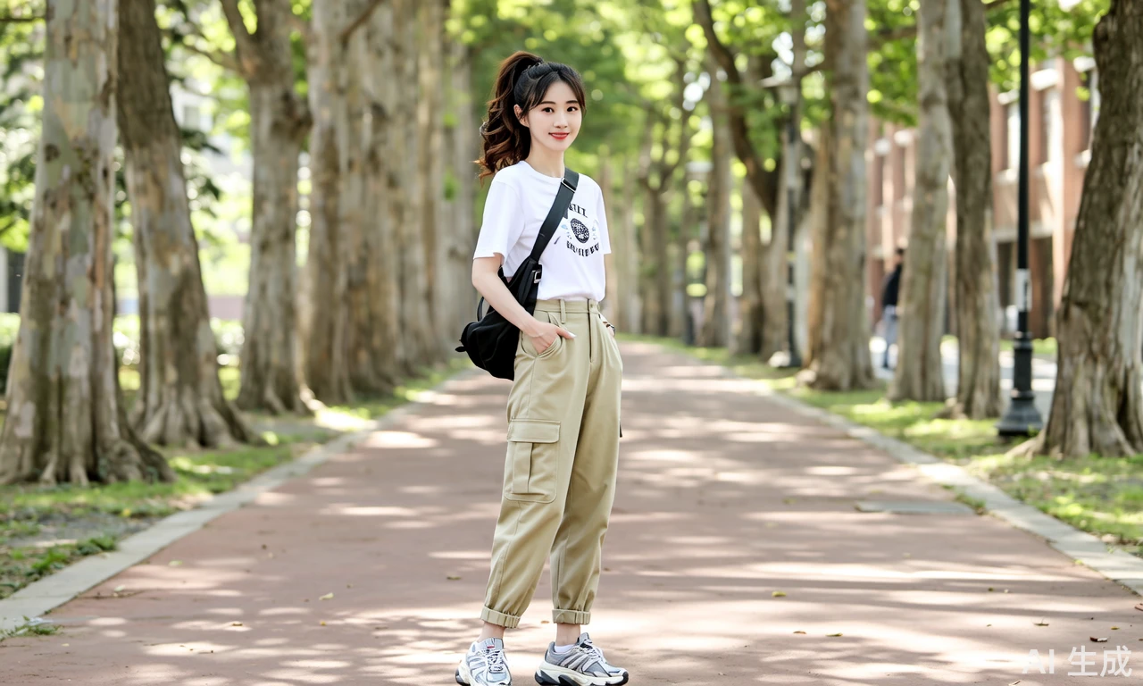 身形娇俏灵动,深棕色高马尾(发尾微翘)