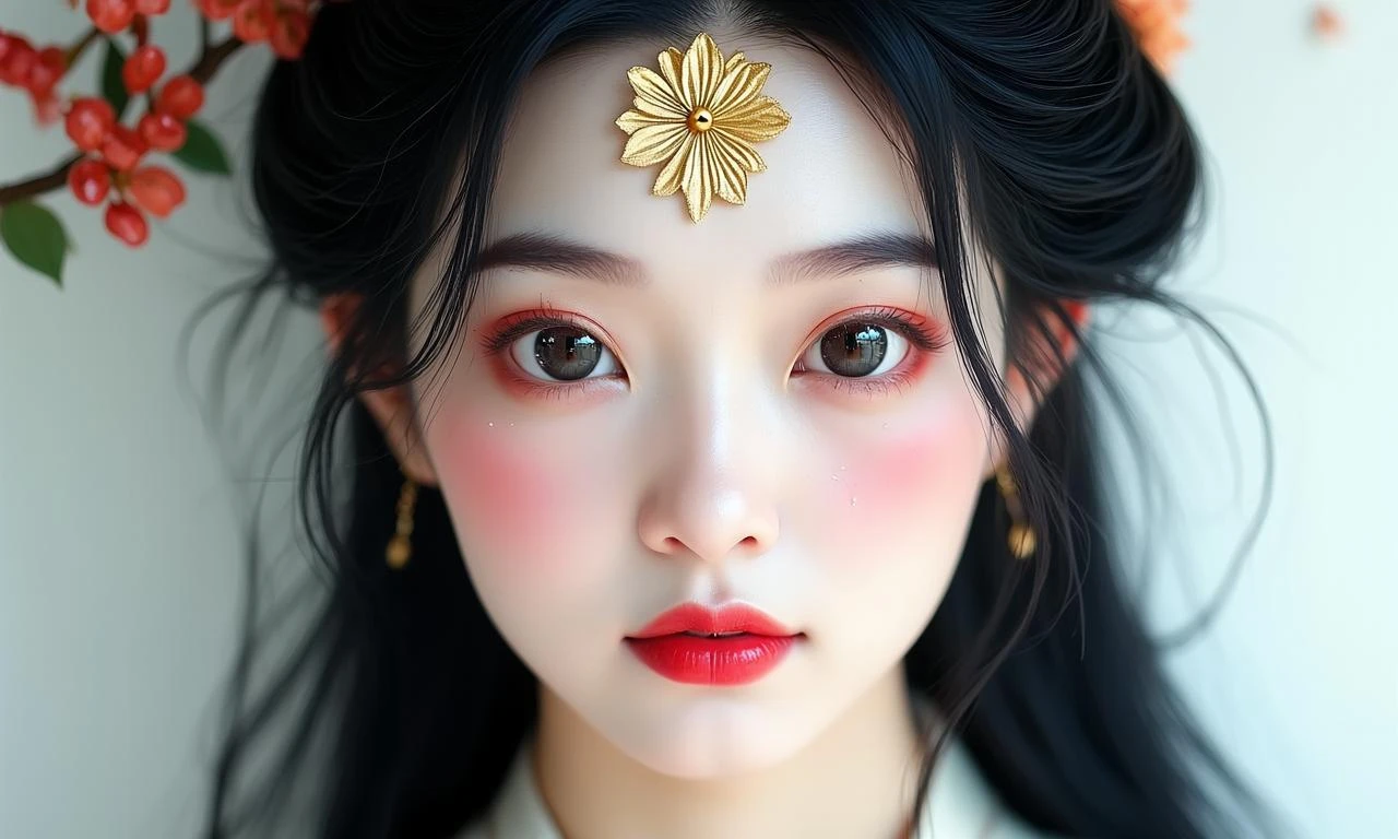 写实风格融合风美女，25岁左右，鹅蛋脸轮廓柔和