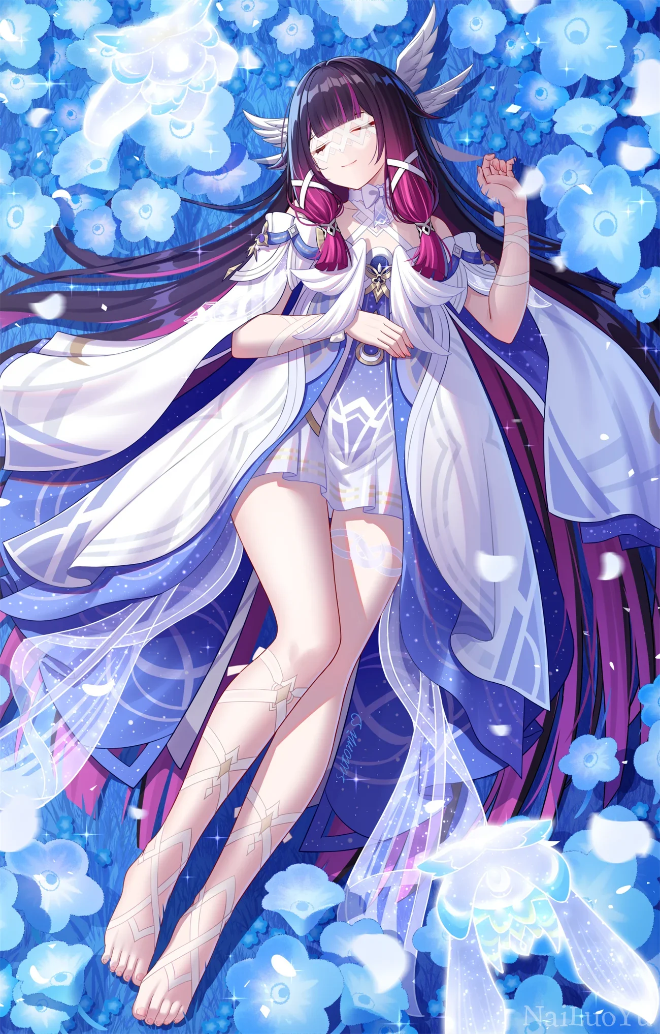 蓝花海里安睡的愚人众执行官哥伦比娅
