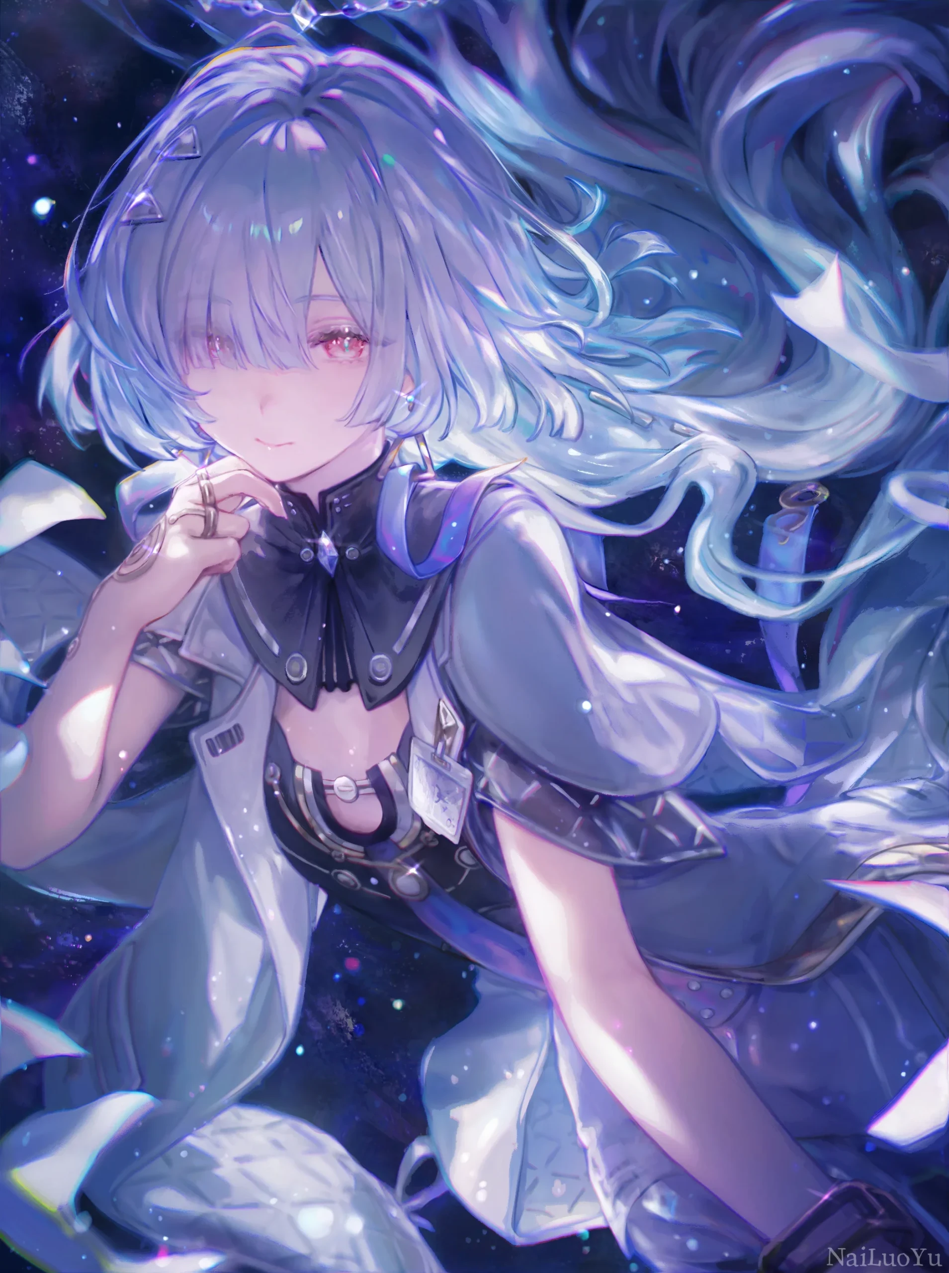 星河里银发粉眸的清冷二次元美少女