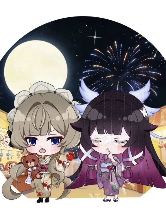 花火大会和服Q版少女逛祭典赏月观烟花