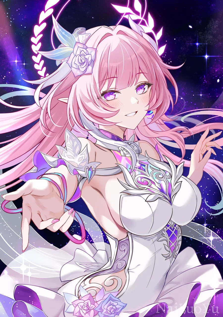 星空下伸手邀约的爱莉希雅动漫同人插画