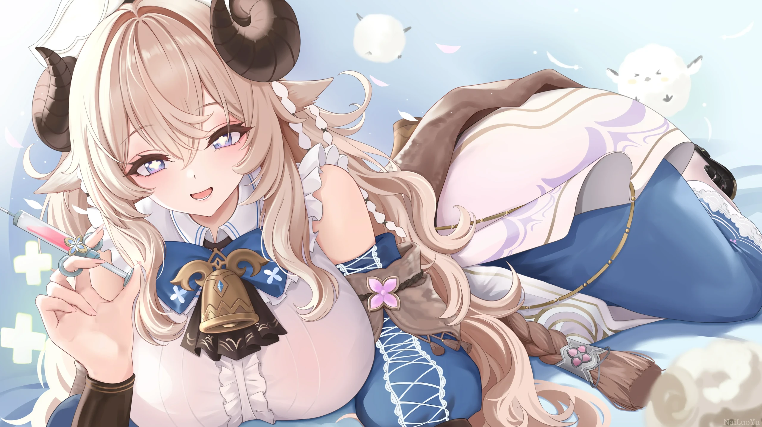 羊角兽耳护士少女软萌治愈系同人插画