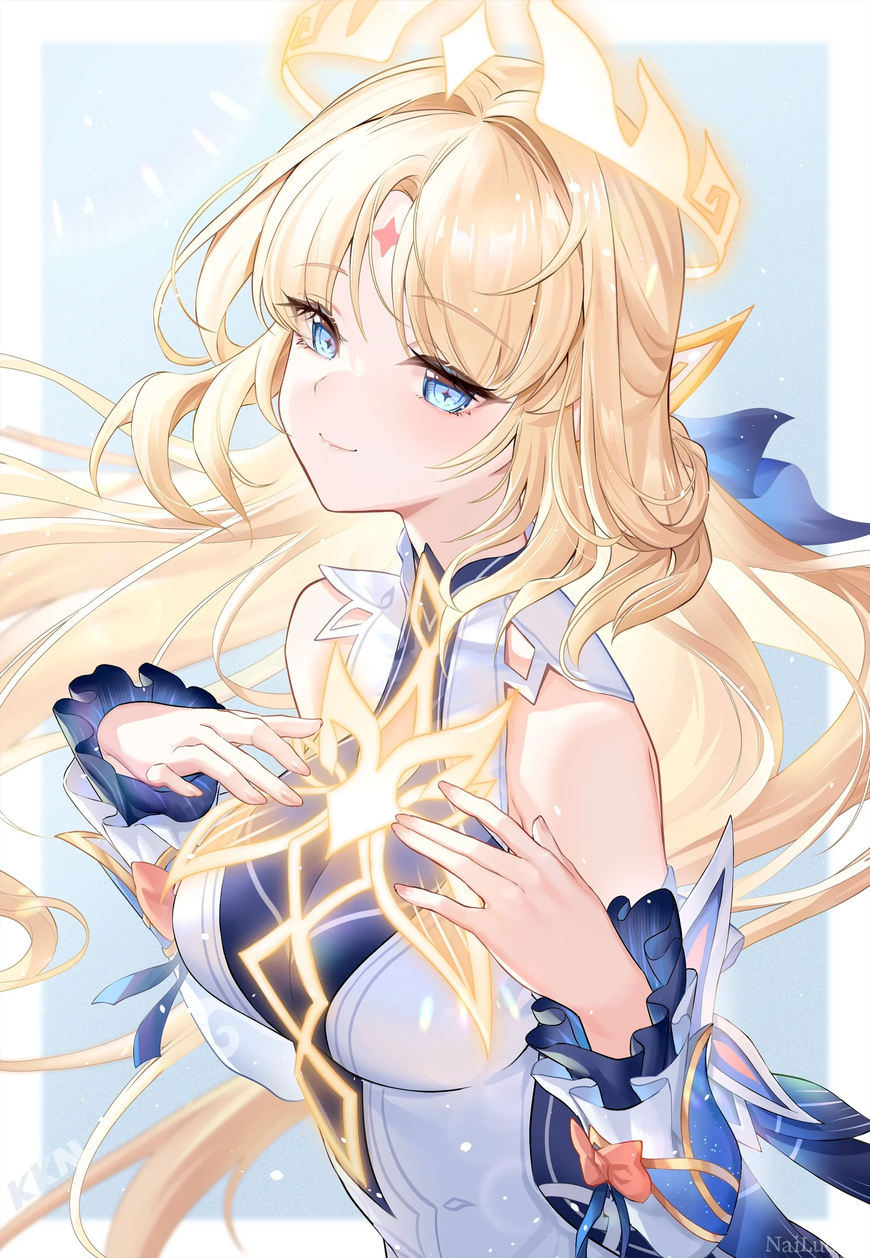 金发圣洁少女手捧星芒精美同人插画