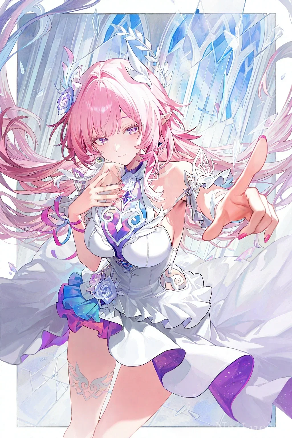 冰晶背景下的爱莉希雅礼服同人插画