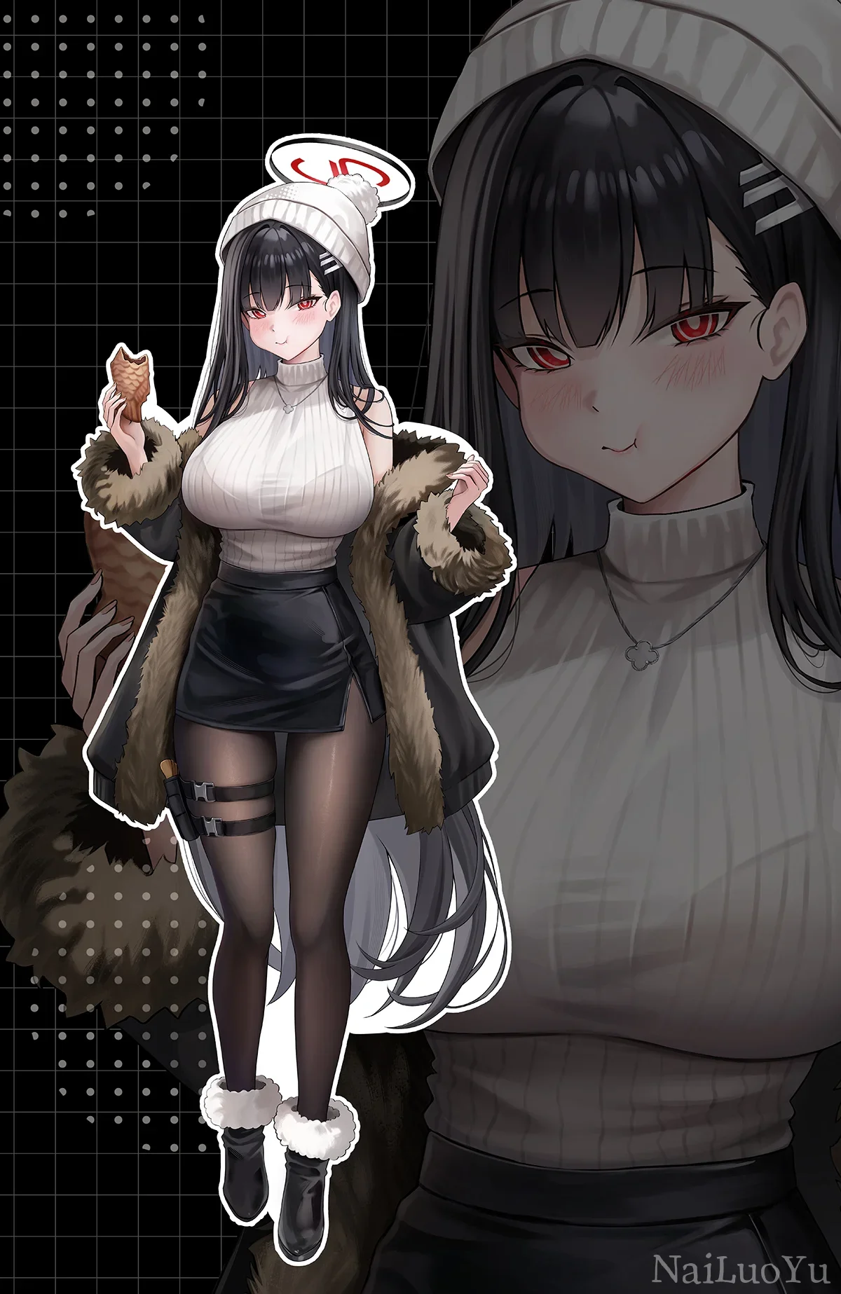 蔚蓝档案调月莉音冬日穿搭同人立绘