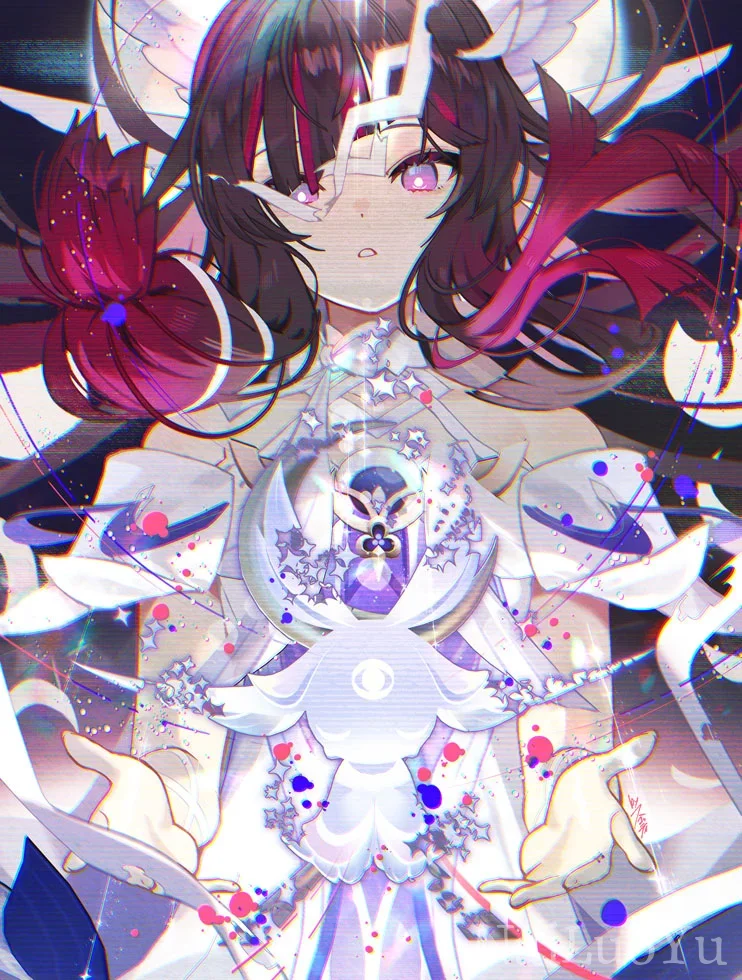身着星光幻纱裙的紫眸二次元少女插画