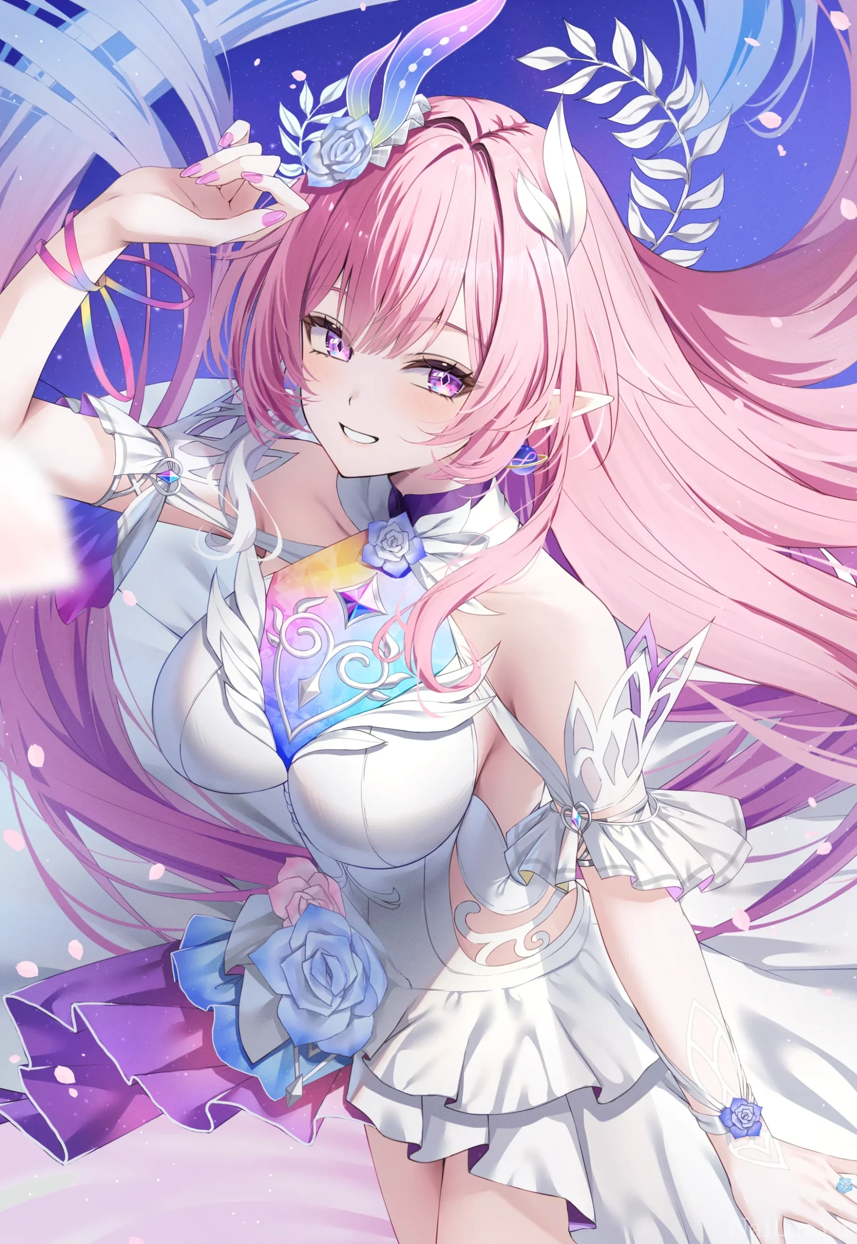 星空下甜美浅笑的爱莉希雅同人插画
