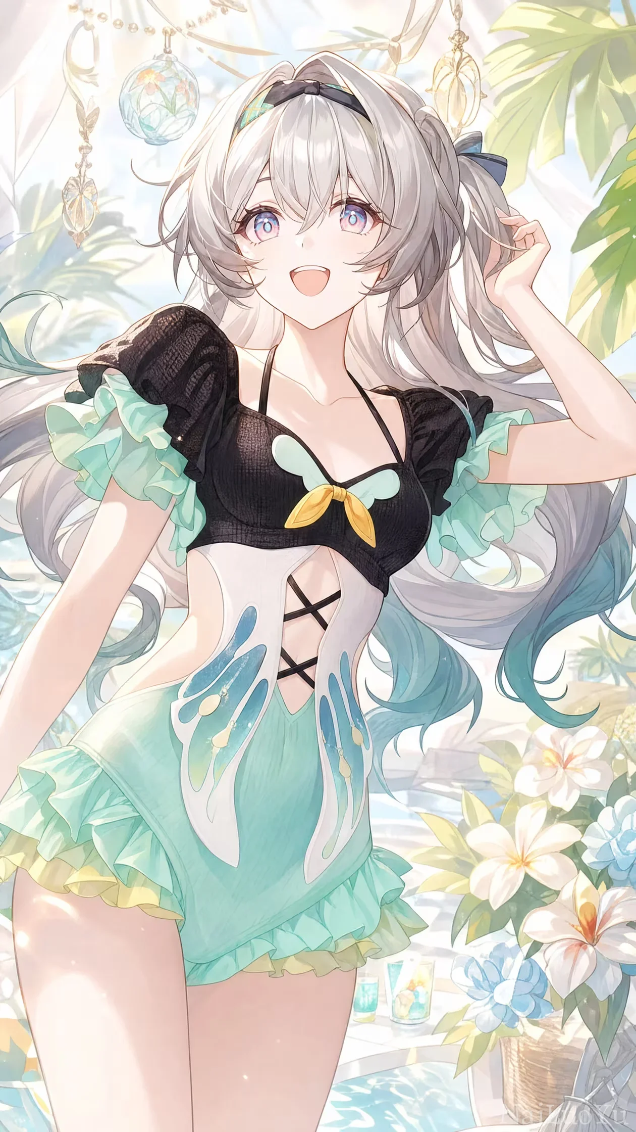阳光夏日泳池边泳装流萤同人插画