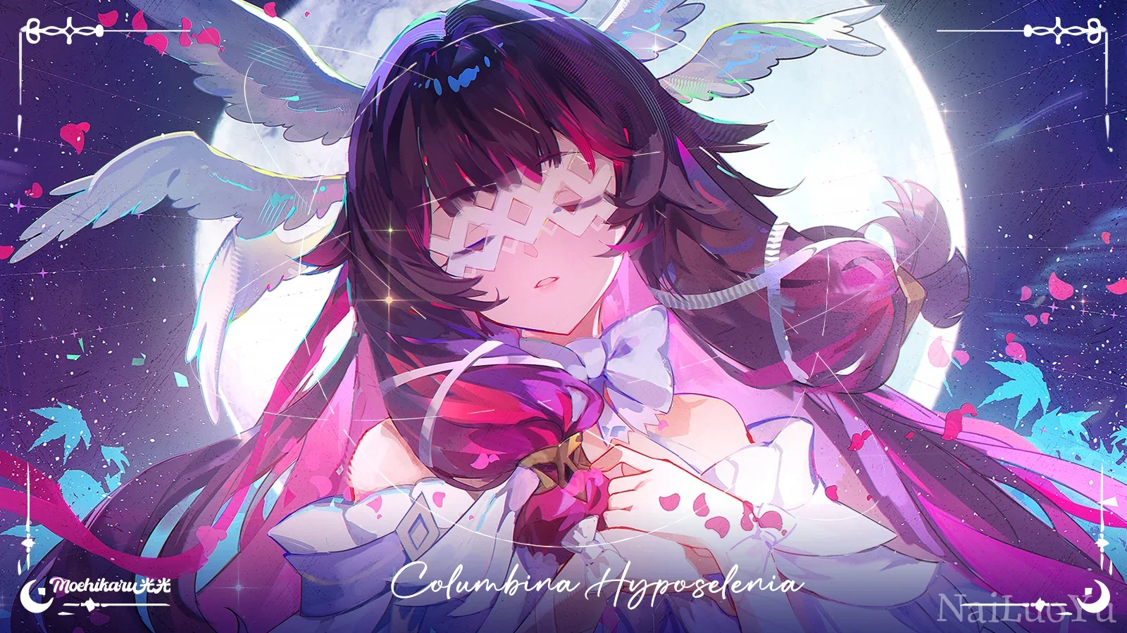 月夜静立的蒙眼少女哥伦比娅同人插画