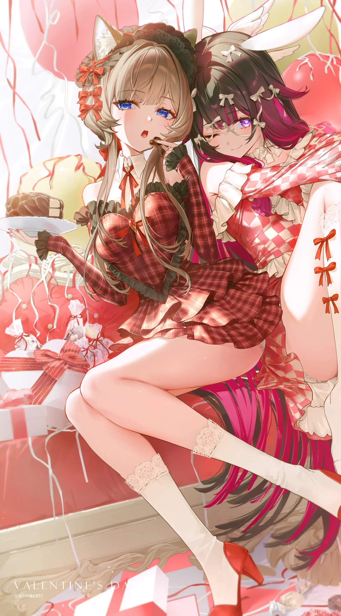 情人节兽耳少女甜蜜互动同人插画