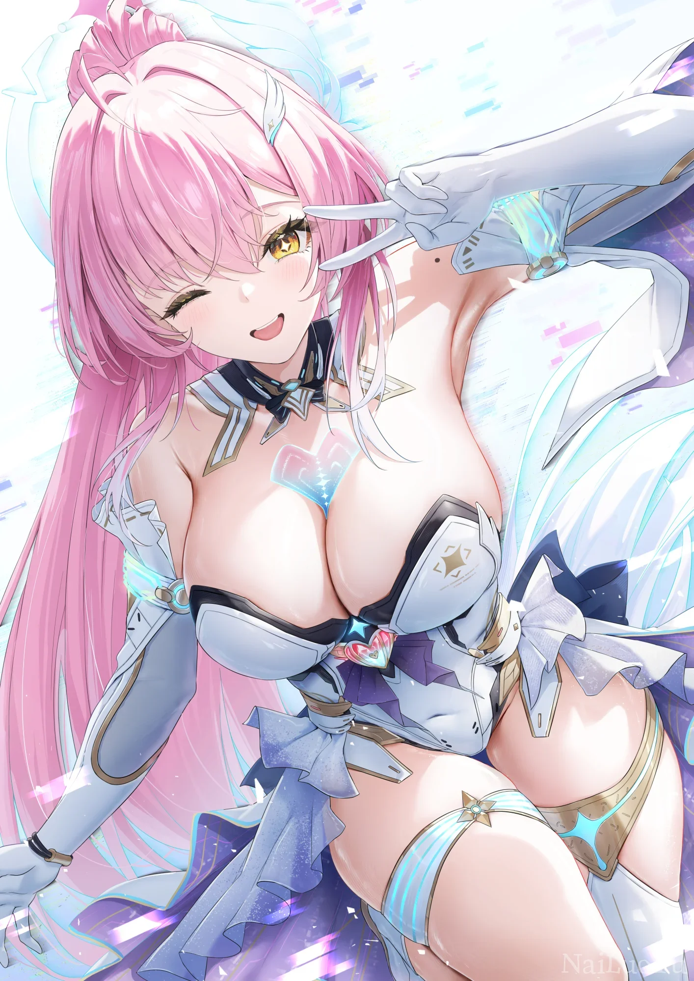 俏皮粉发爱莉希雅精美二次元同人插画