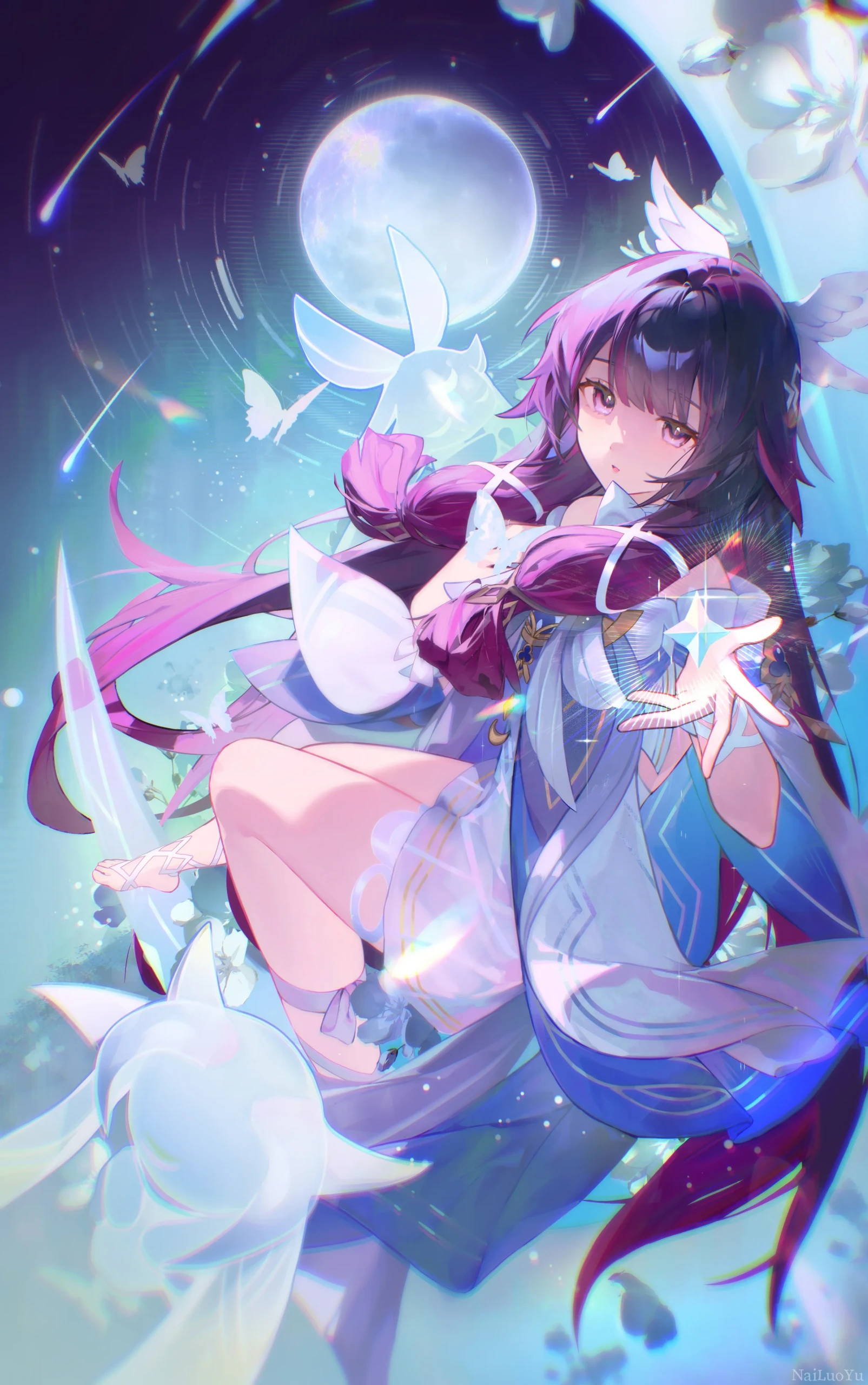 星穹铁道遐蝶月夜托星梦幻同人插画