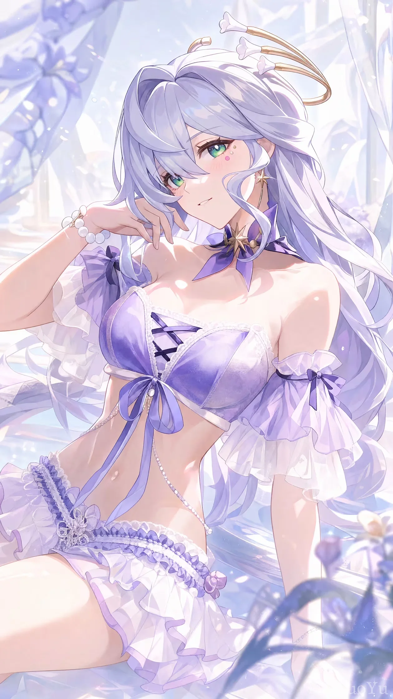 淡紫系泳装知更鸟 清透梦境感唯美插画
