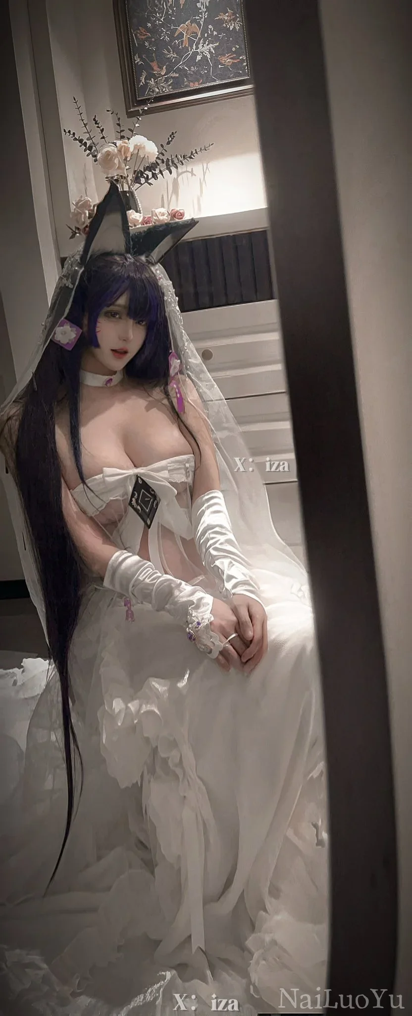 紫发兽耳少女COS碧蓝航线武藏花嫁造型