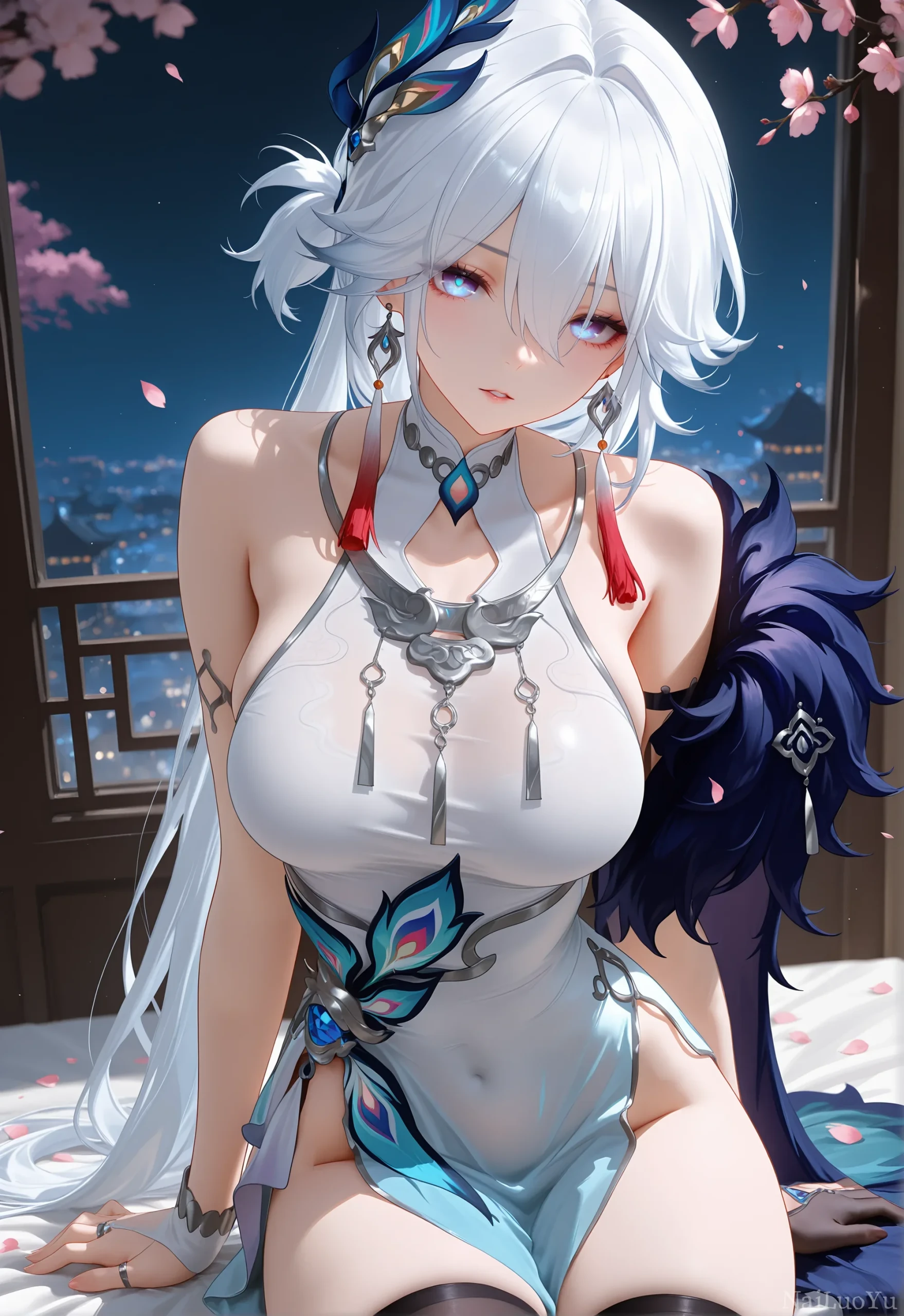 星穹铁道镜流国风樱花夜景同人插画