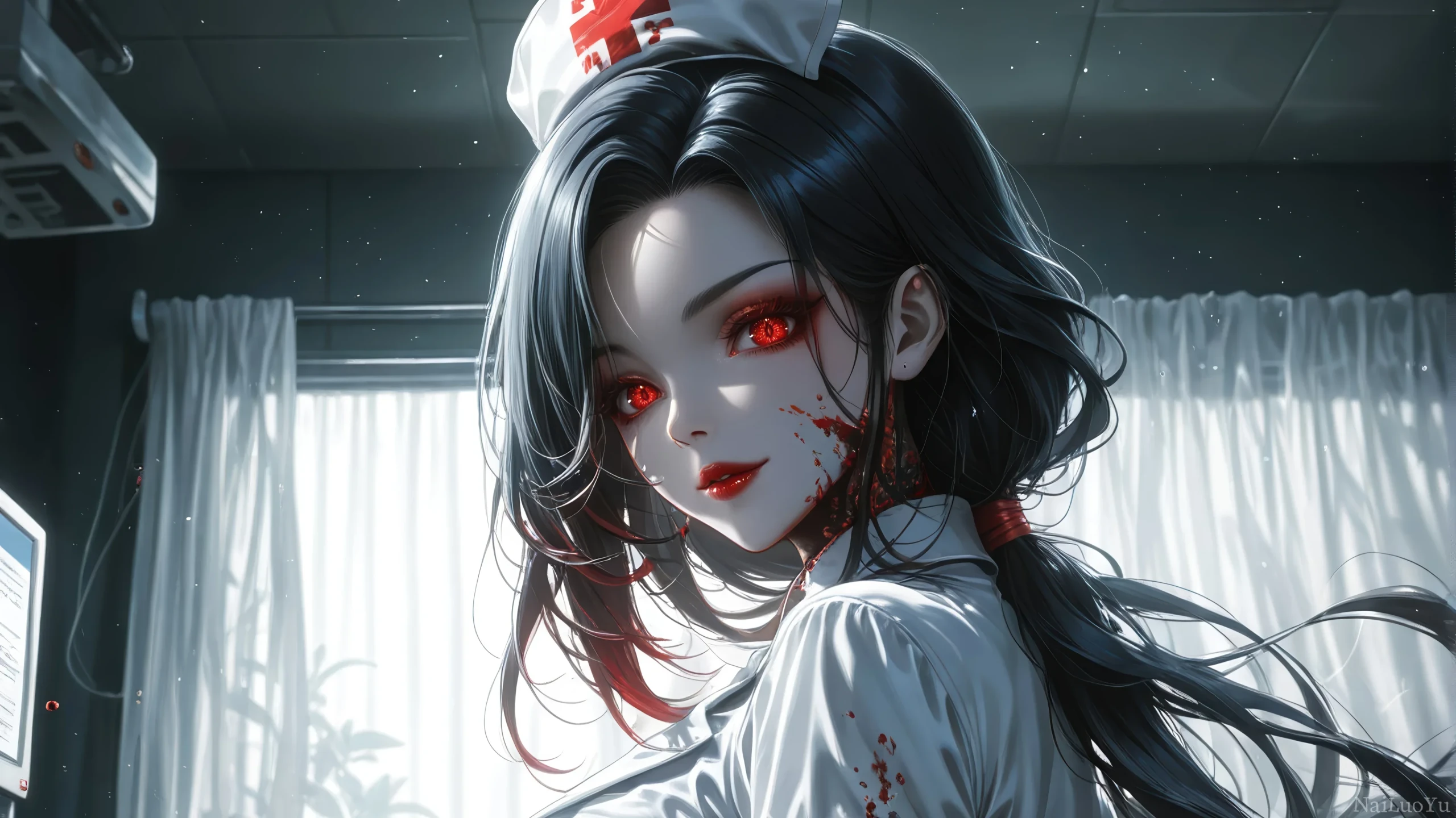 暗黑病娇风赤眸护士二次元精美插画