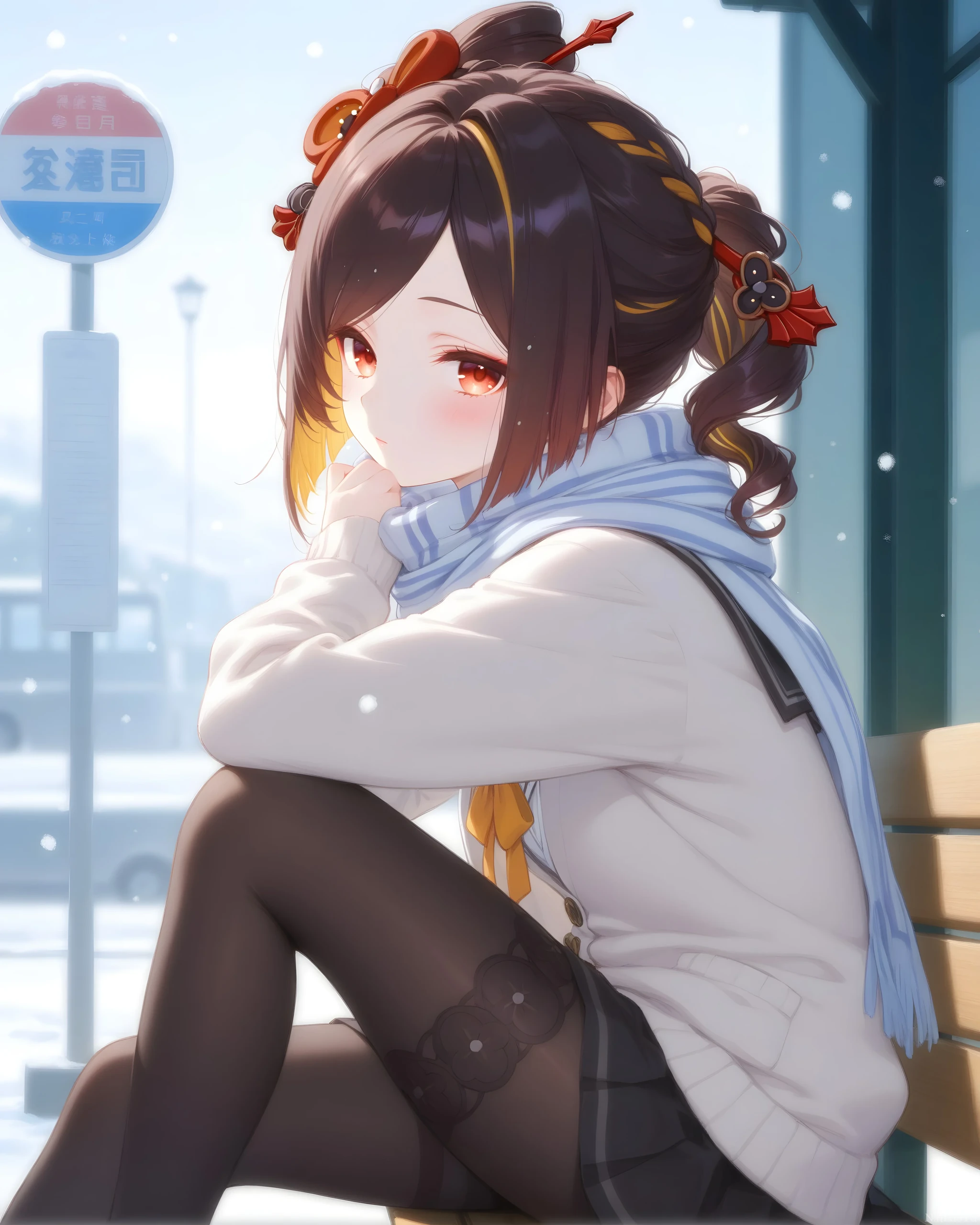 落雪天公交站静坐的软萌二次元少女千织