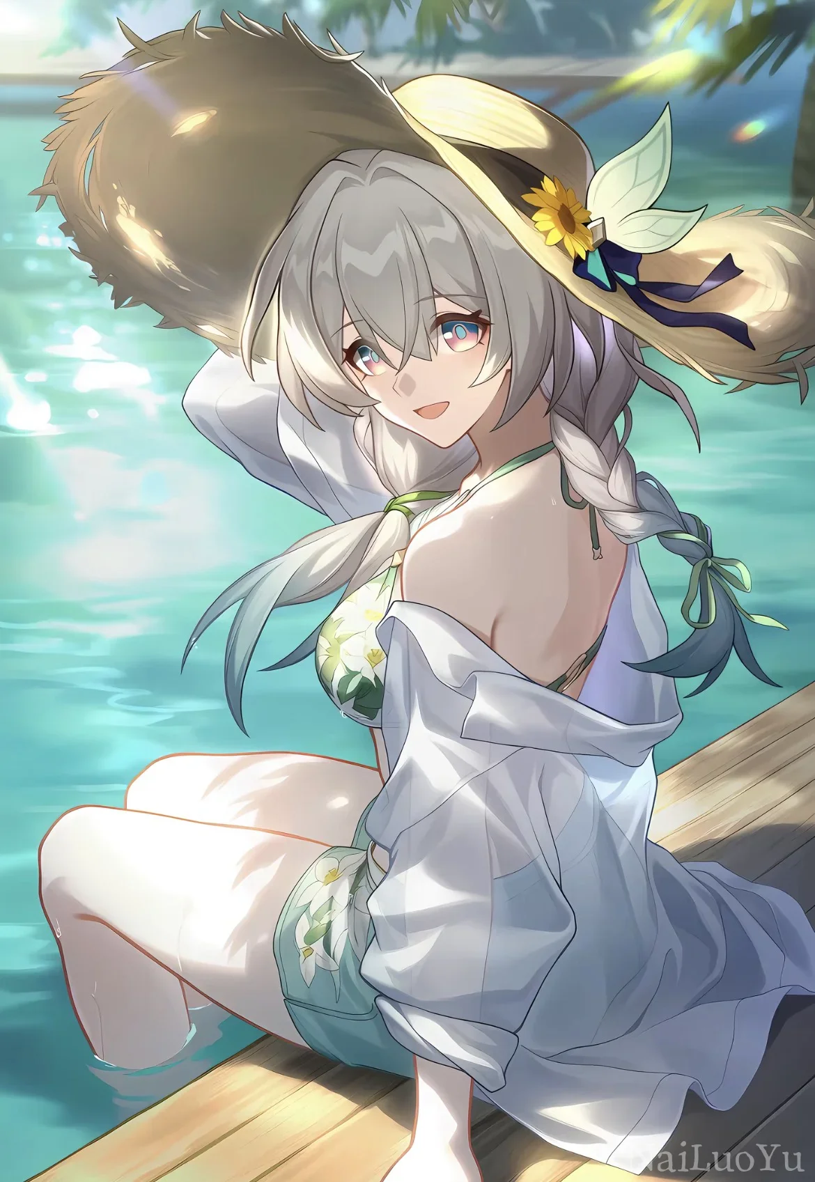 崩坏星穹铁道流萤夏日水边泳装休闲插画
