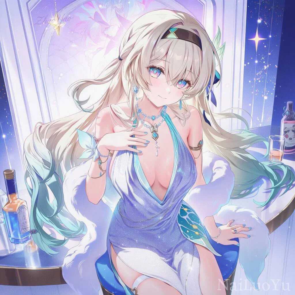 酒吧场景星穹铁道流萤礼服同人插画
