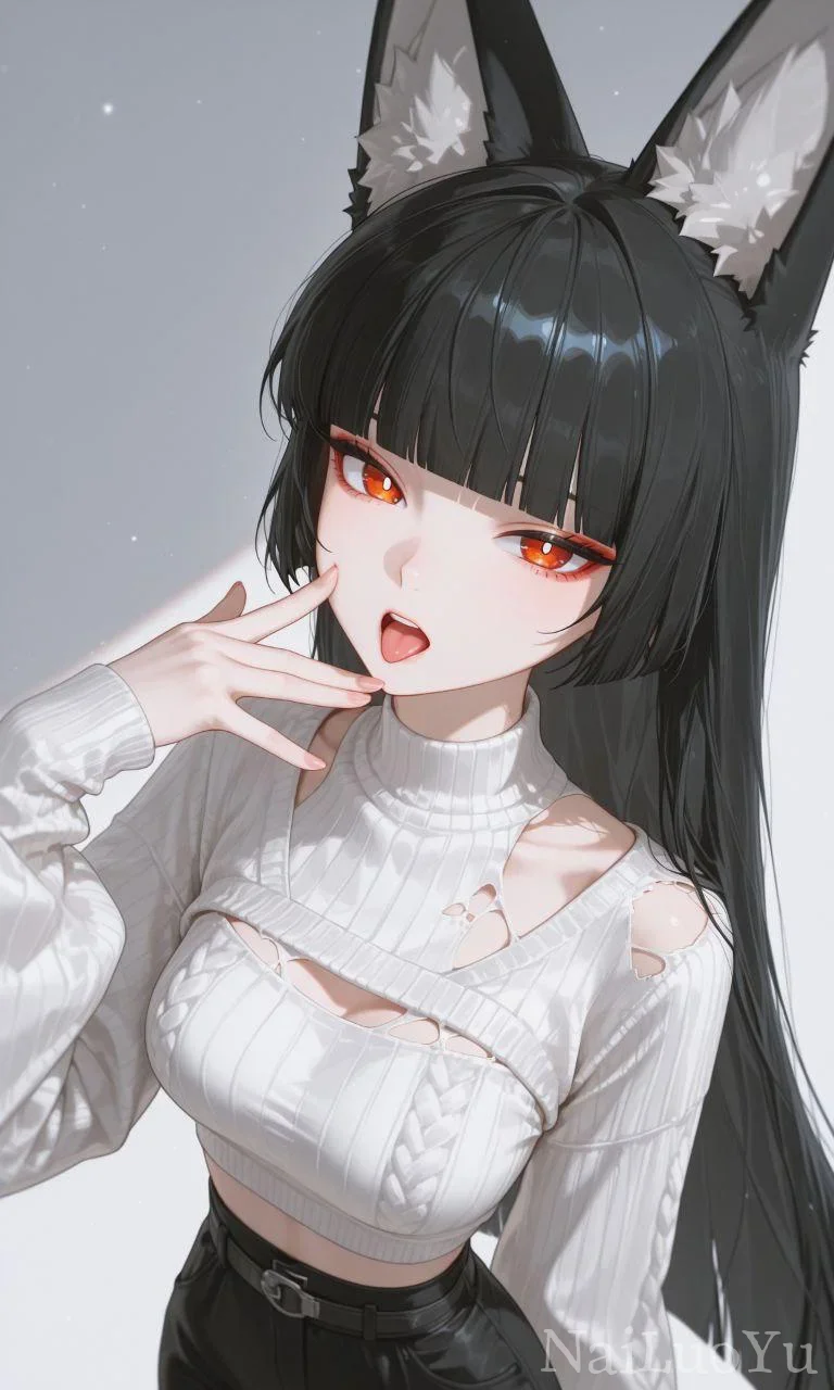黑发红瞳狐耳少女 甜酷风二次元精美插画