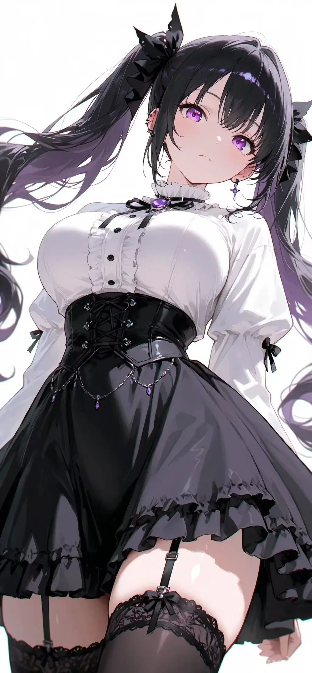 黑紫配色哥特风双马尾二次元少女插画