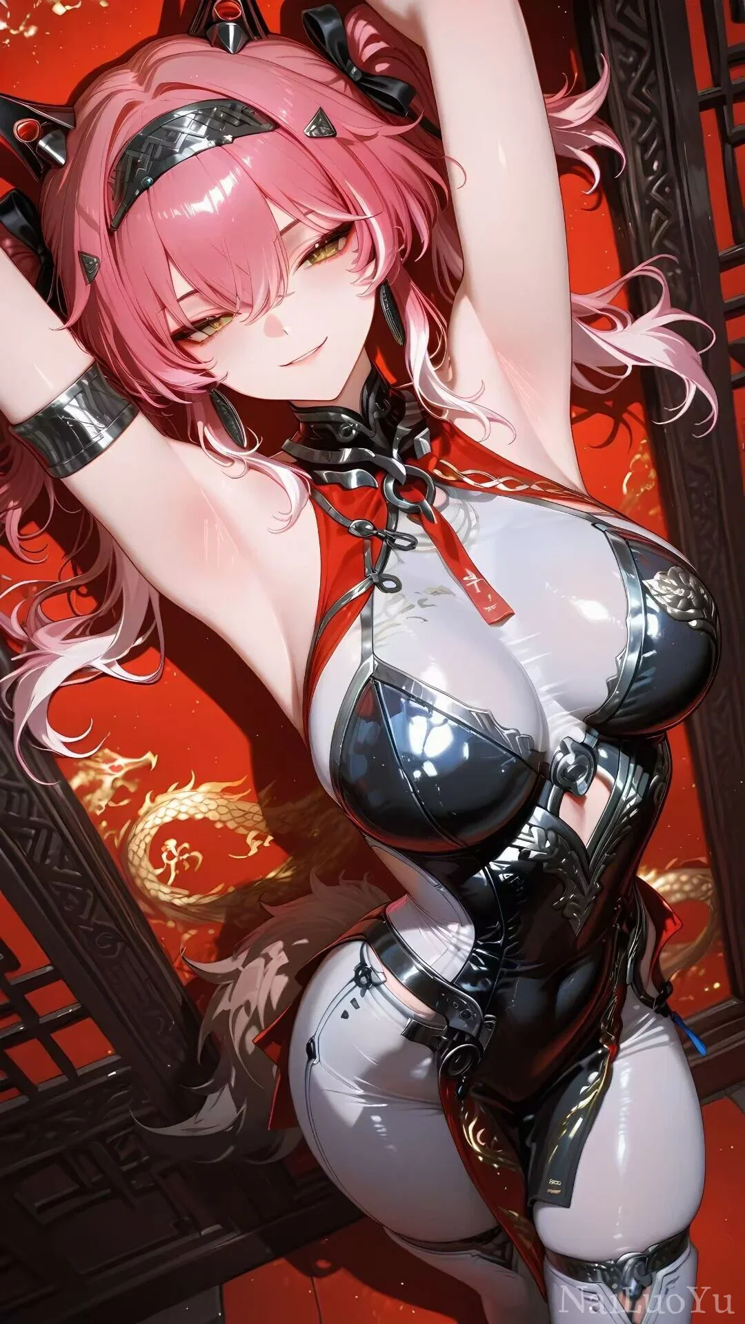 国风机甲感粉发长离二次元同人美少女插画
