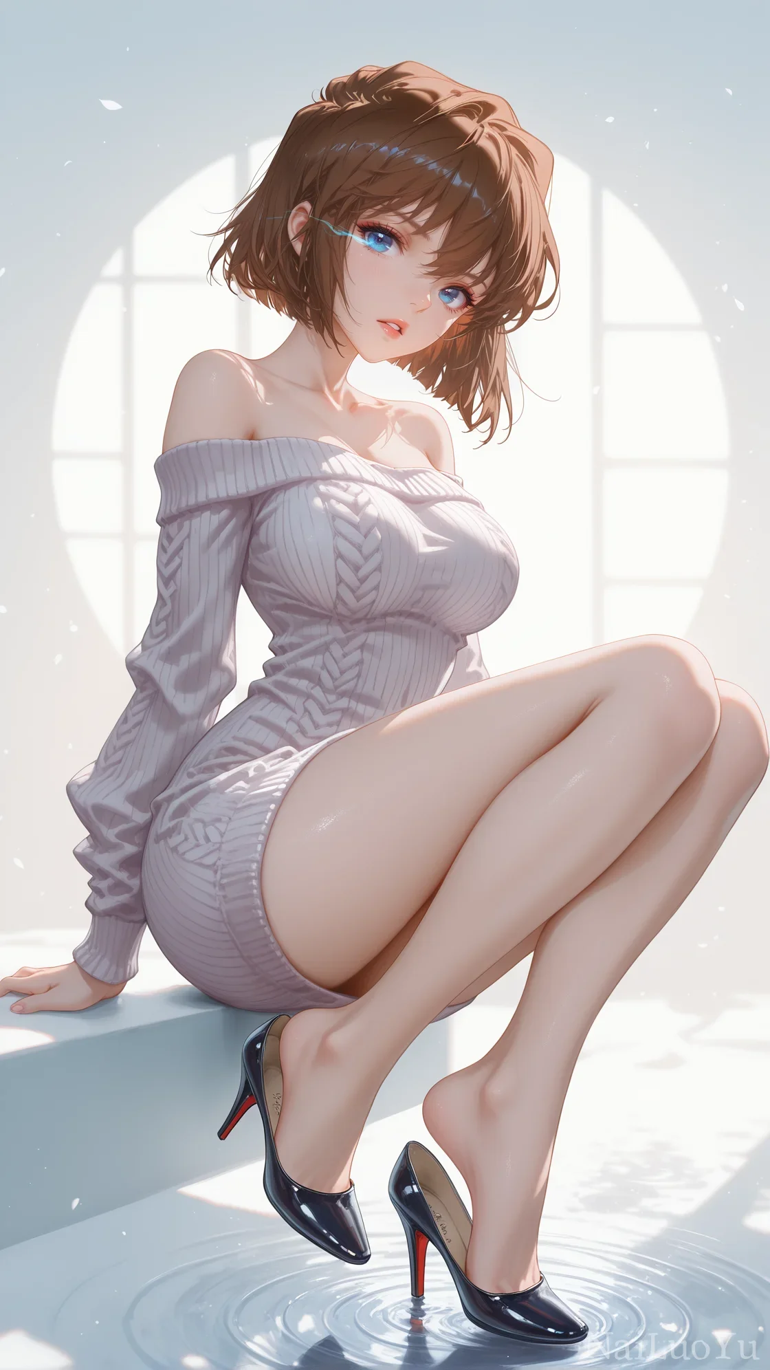 灰原哀同人 露肩针织裙清冷少女插画