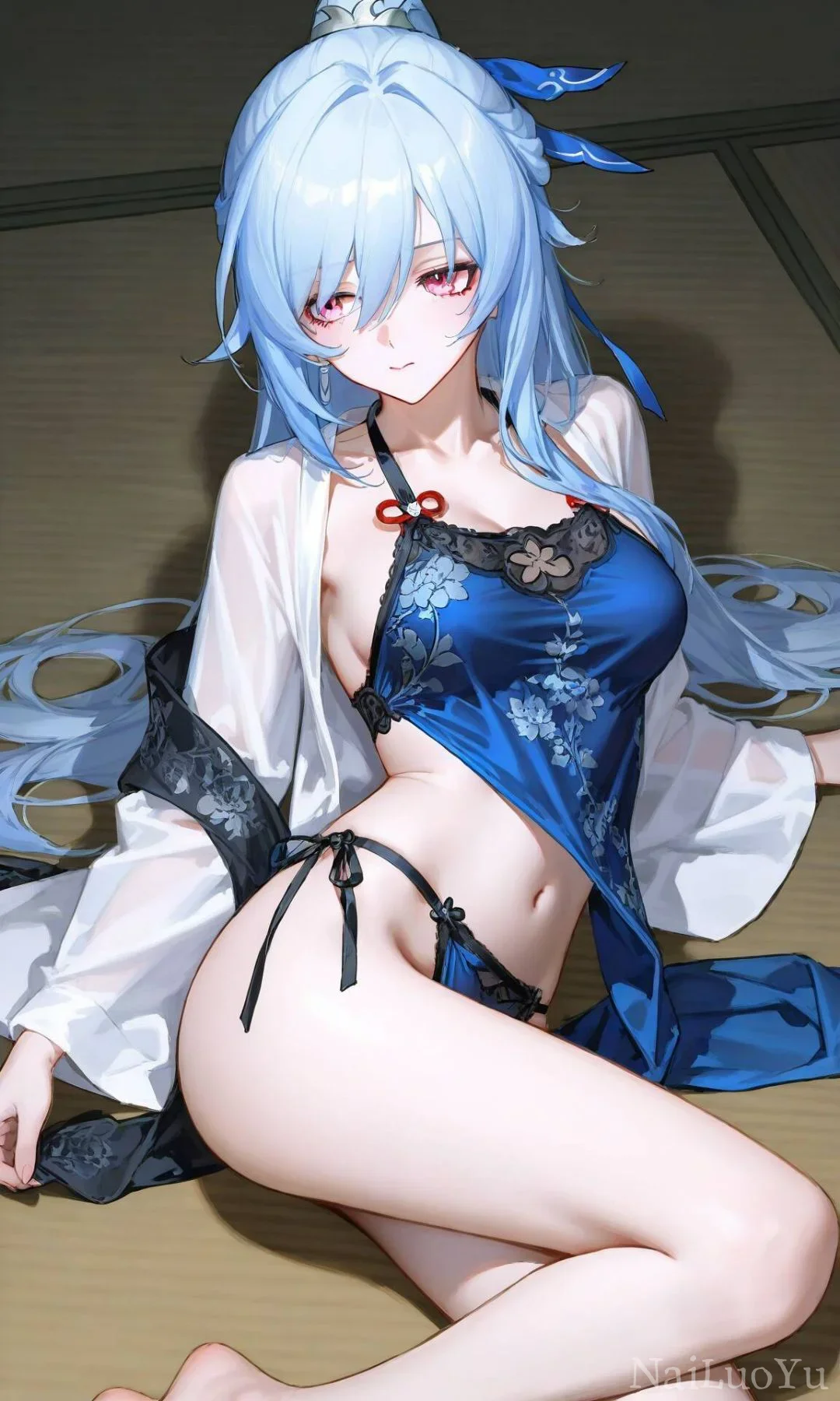 星穹铁道镜流同人蓝发少女居家插画