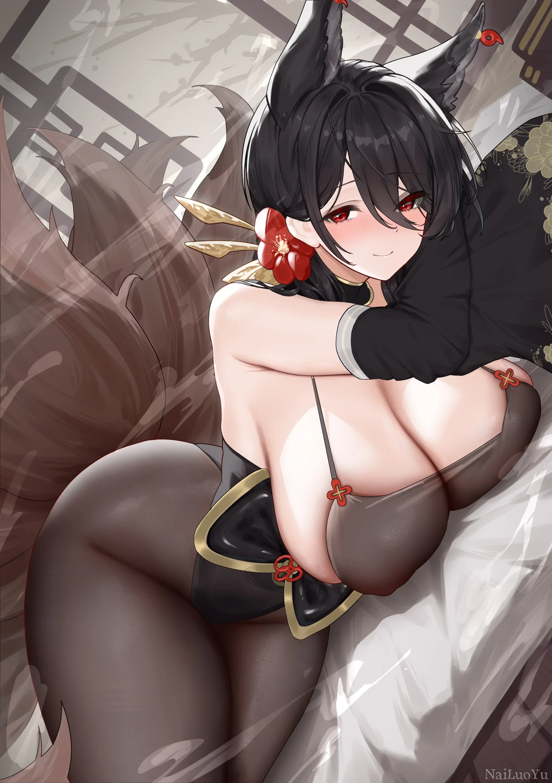 妩媚狐耳少女国风二次元同人插画