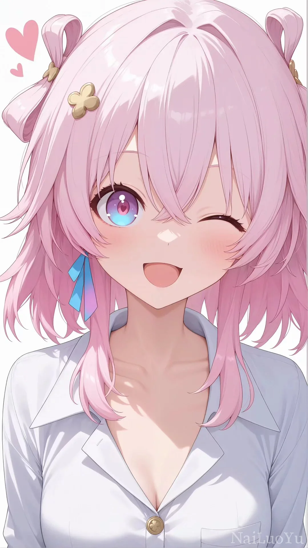 俏皮wink粉发可爱二次元少女精美插画