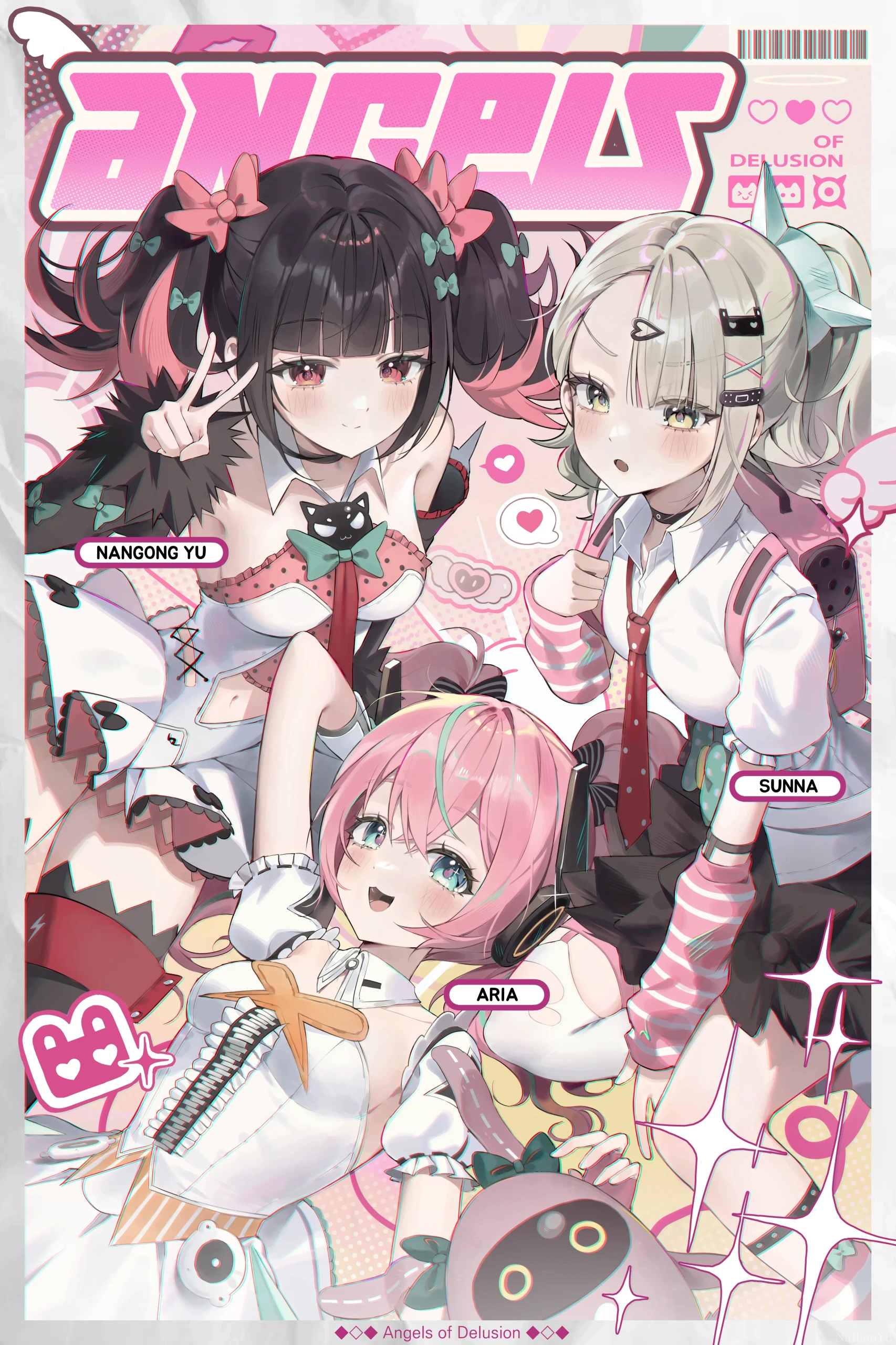 妄想天使女团元气二次元杂志风插画