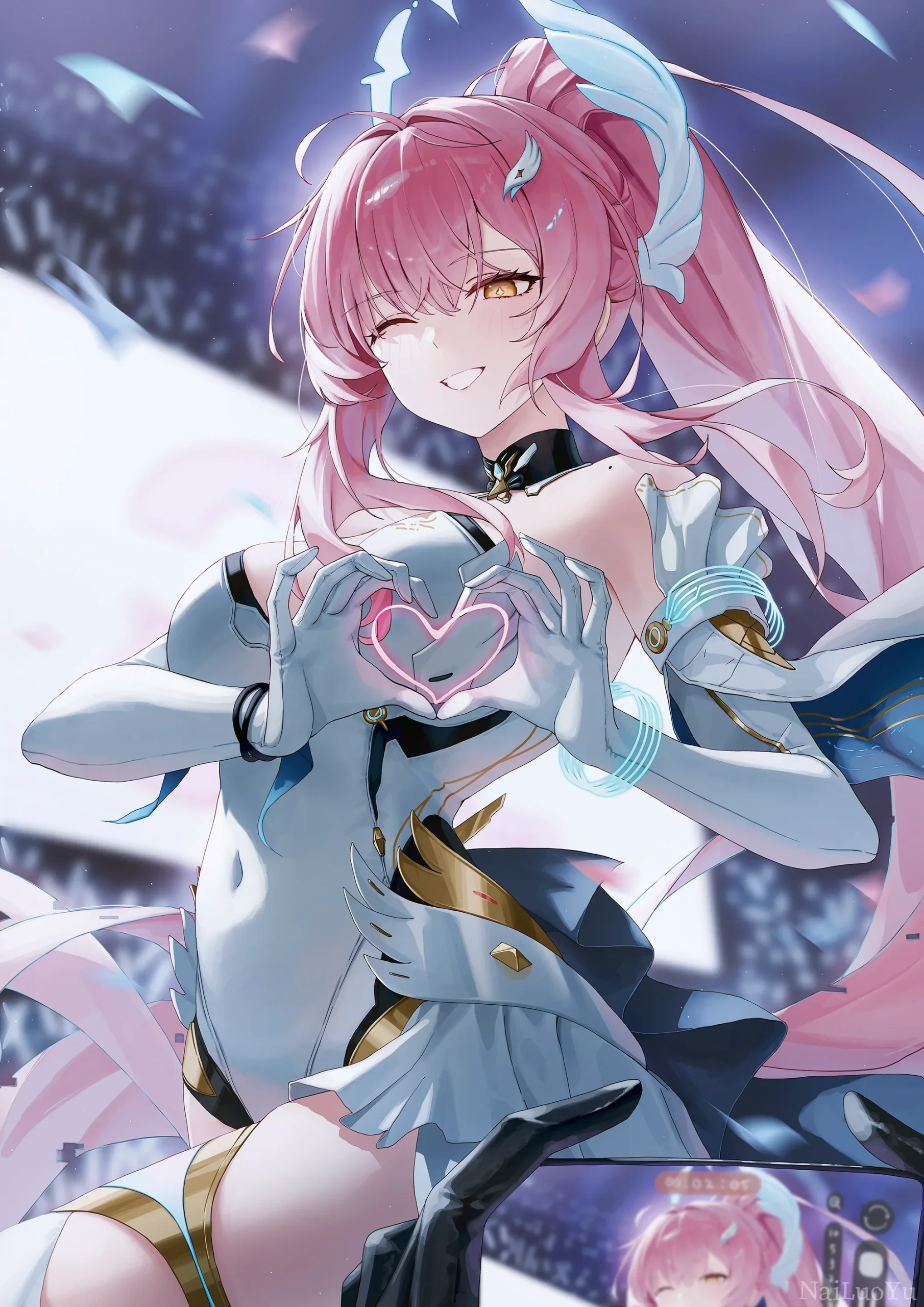 鸣潮散华比心甜美风二次元同人插画