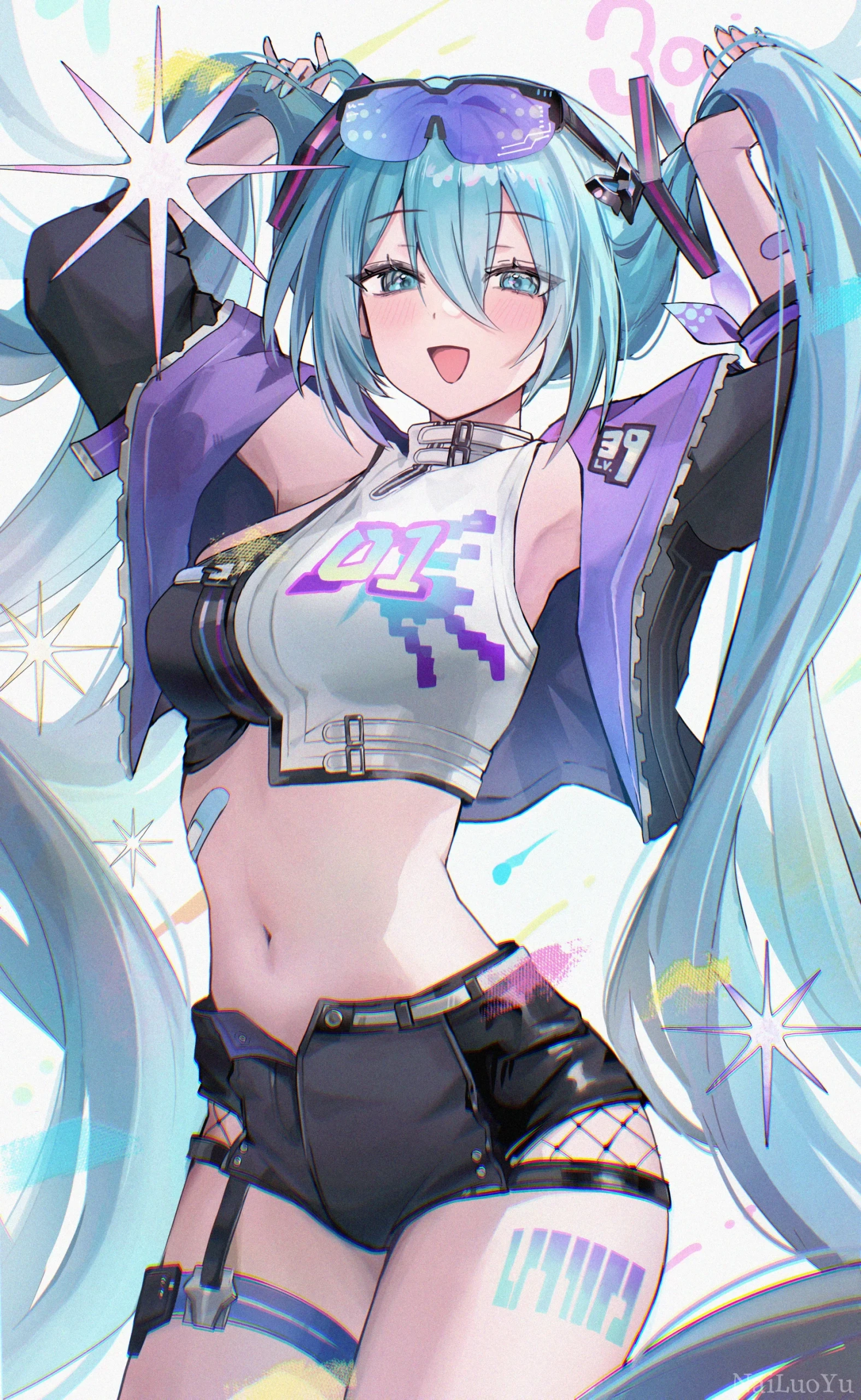 活力俏皮赛博风初音未来精美同人插画