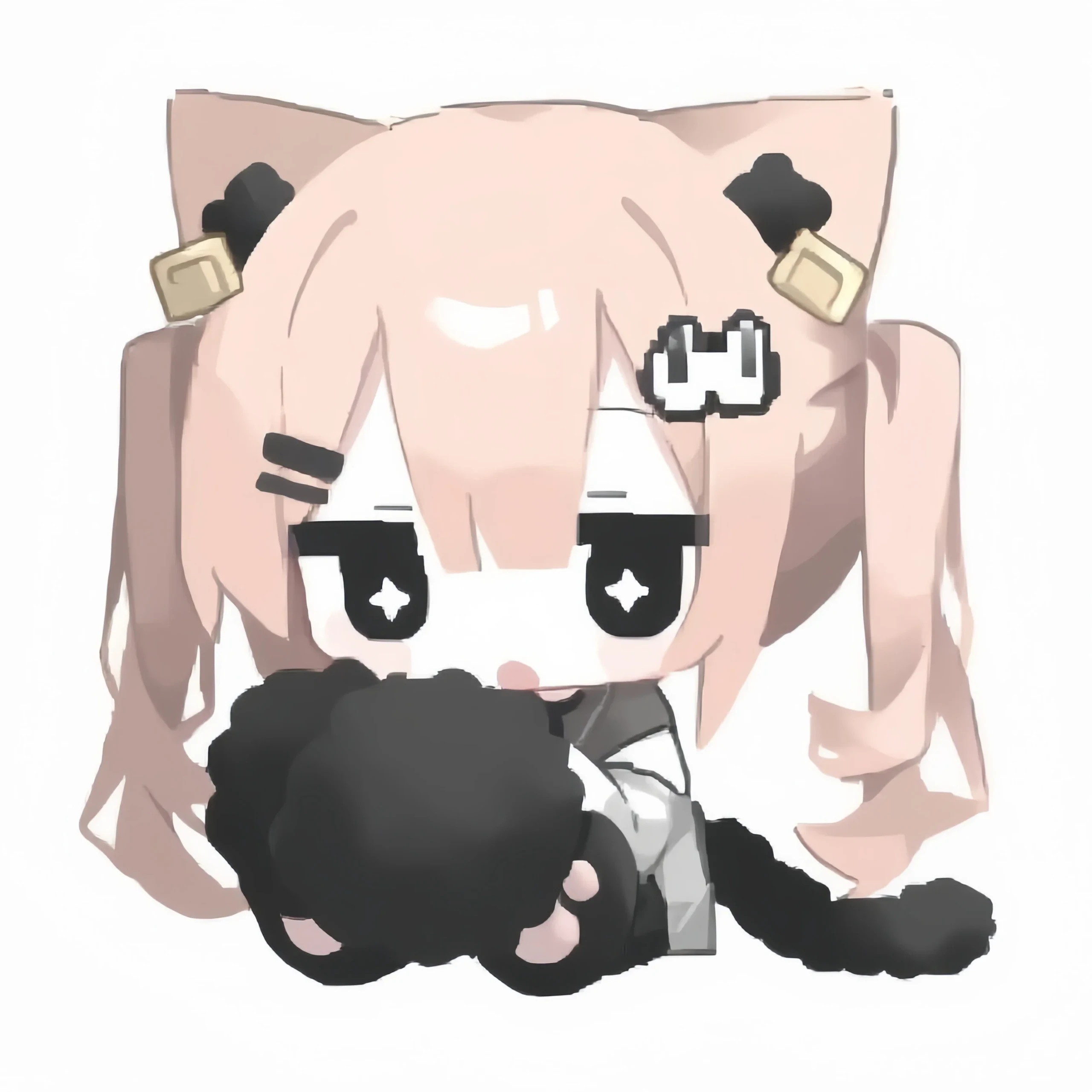 Q版浅粉猫耳双马尾少女抱绒团萌绘