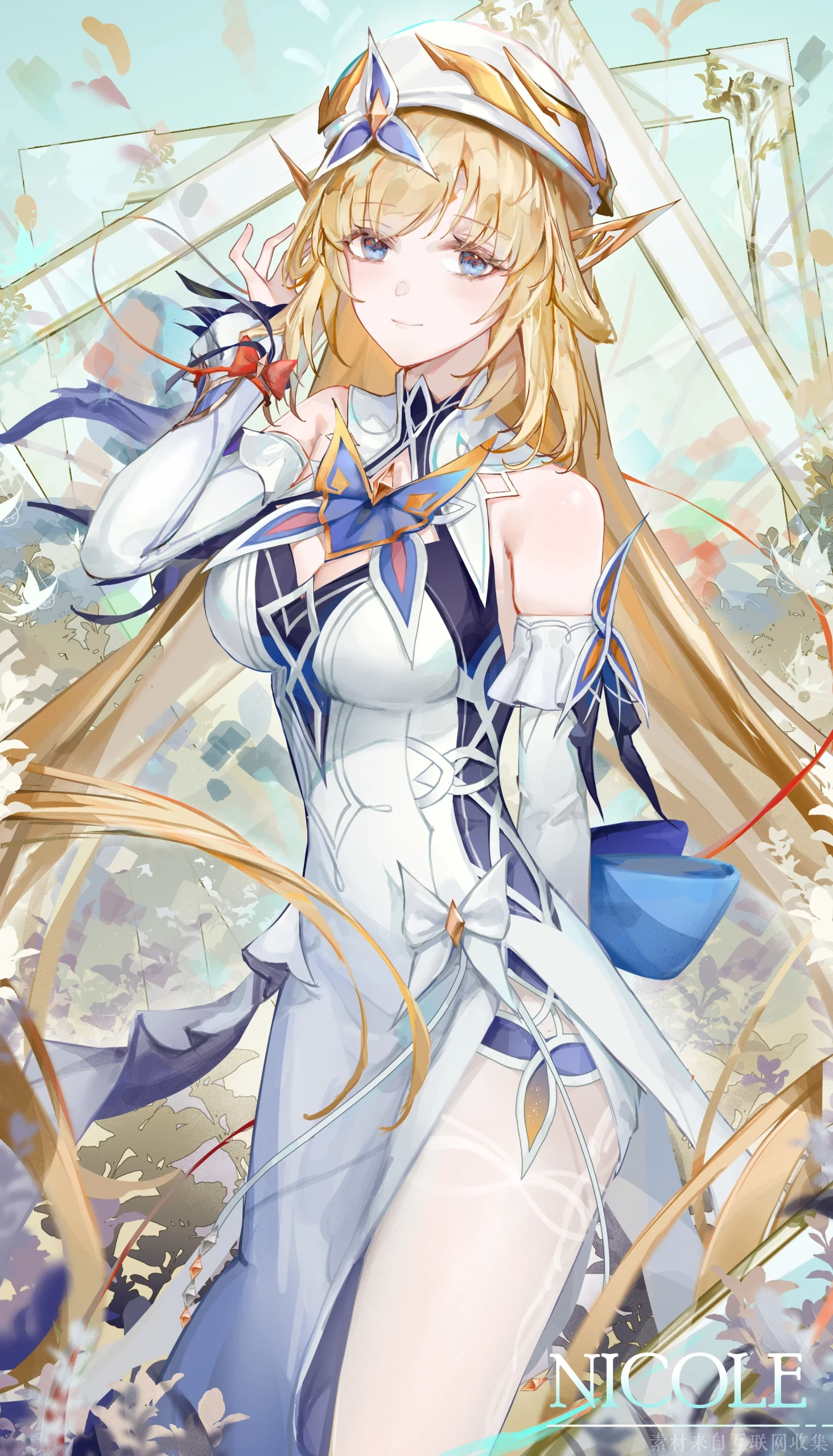 白裙金发精灵少女二次元精美同人插画