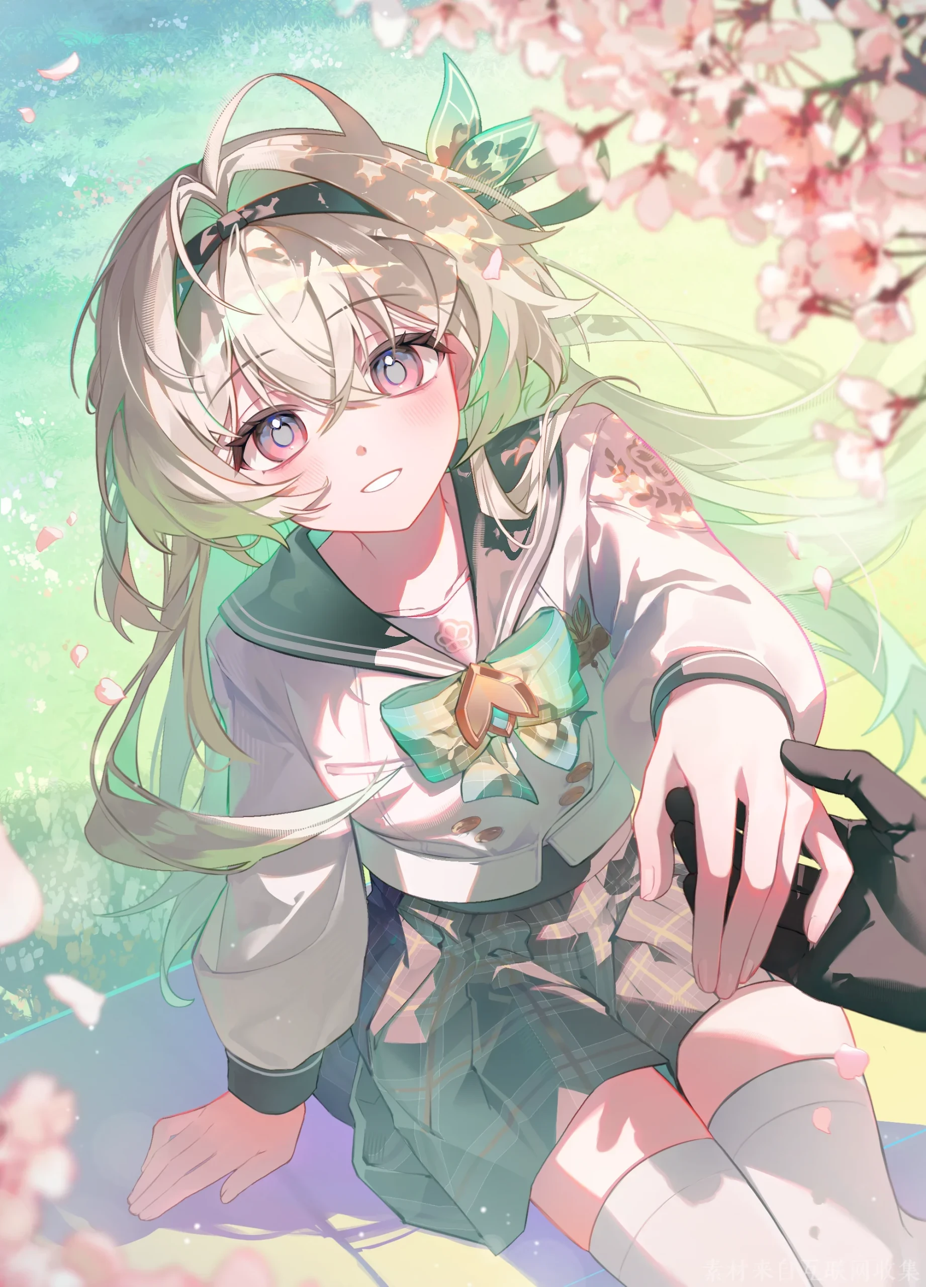 春日樱下制服少女伸手邀你共享温柔春光