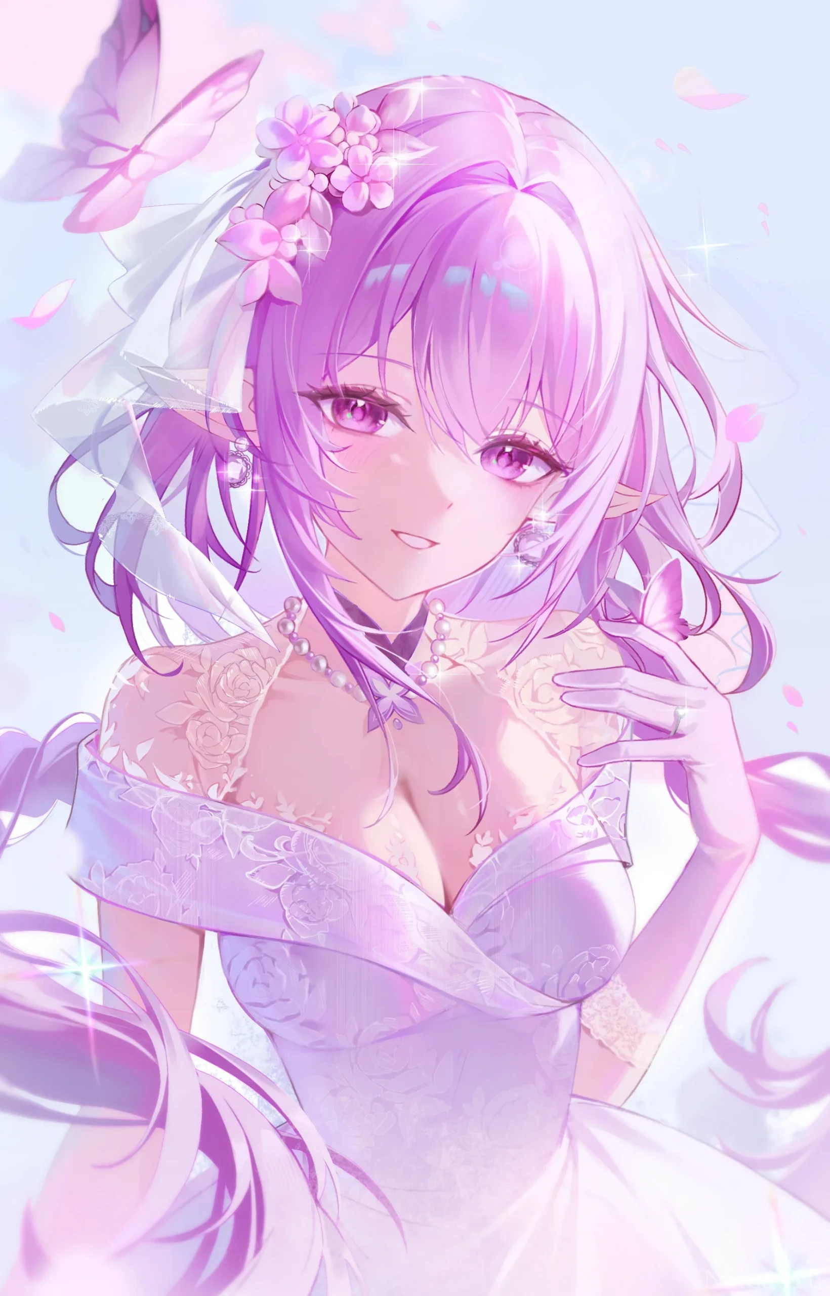 粉紫调婚纱爱莉希雅二次元唯美插画