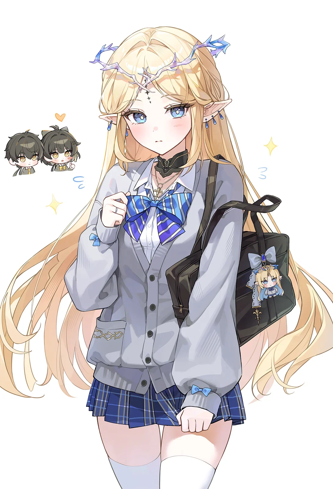 学院风金发龙角精灵少女二次元插画