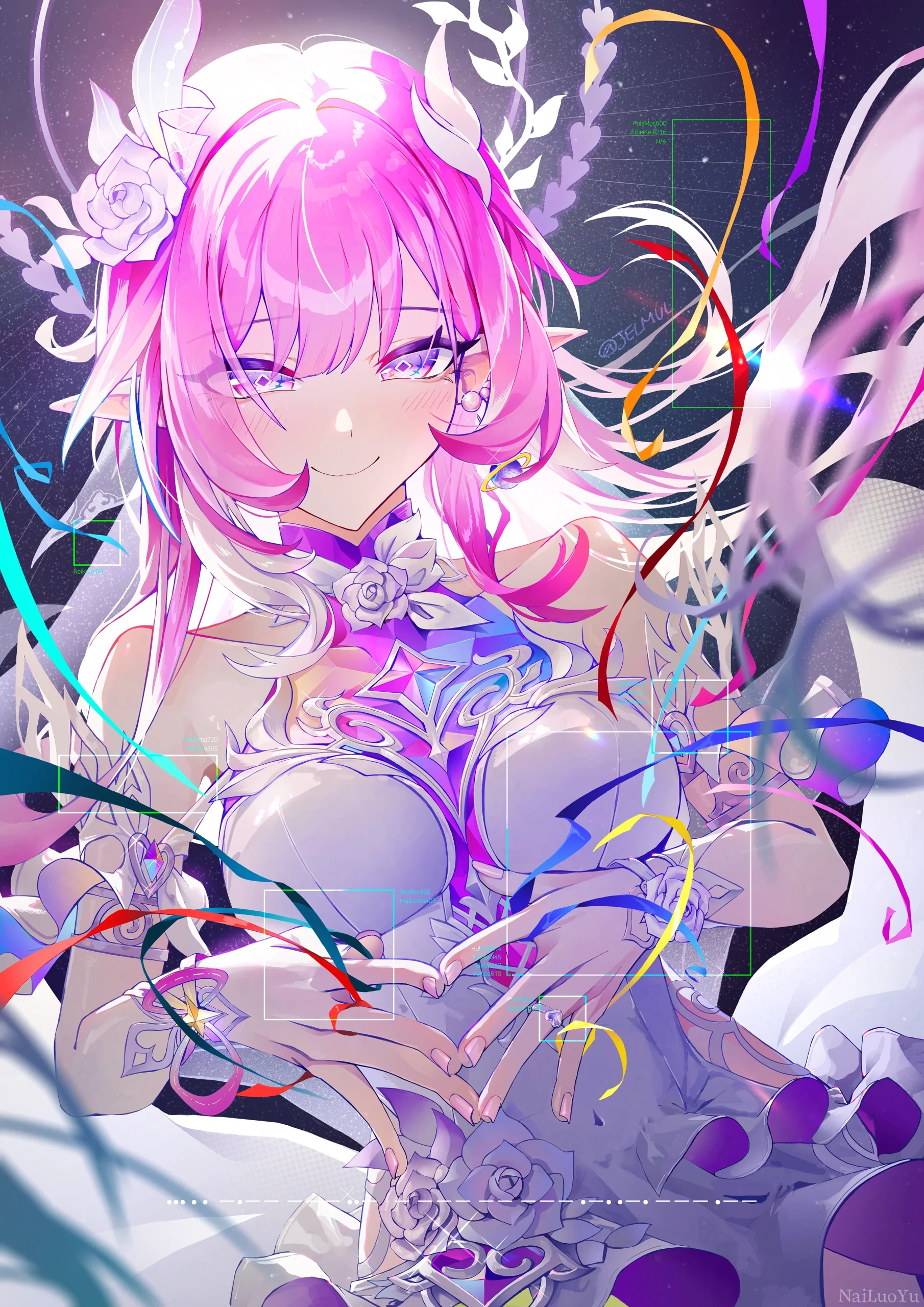 崩坏3爱莉希雅 花嫁造型比心同人插画