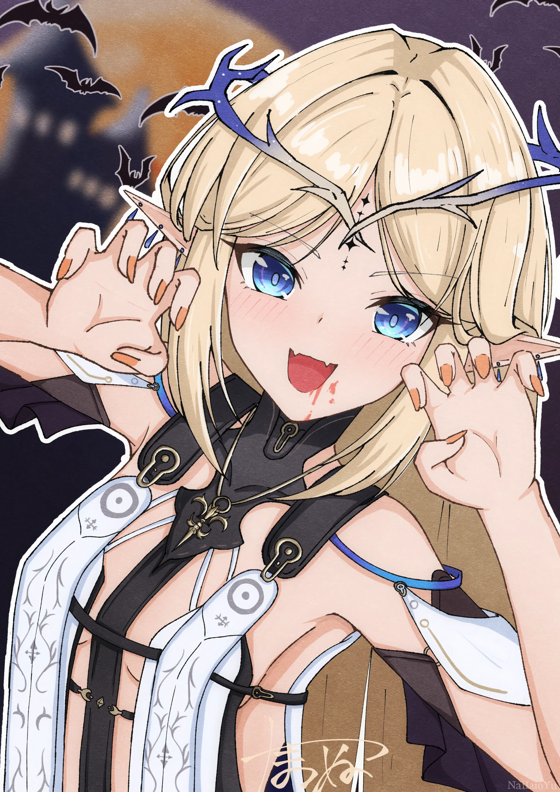 万圣节吸血鬼风金发精灵少女同人插画