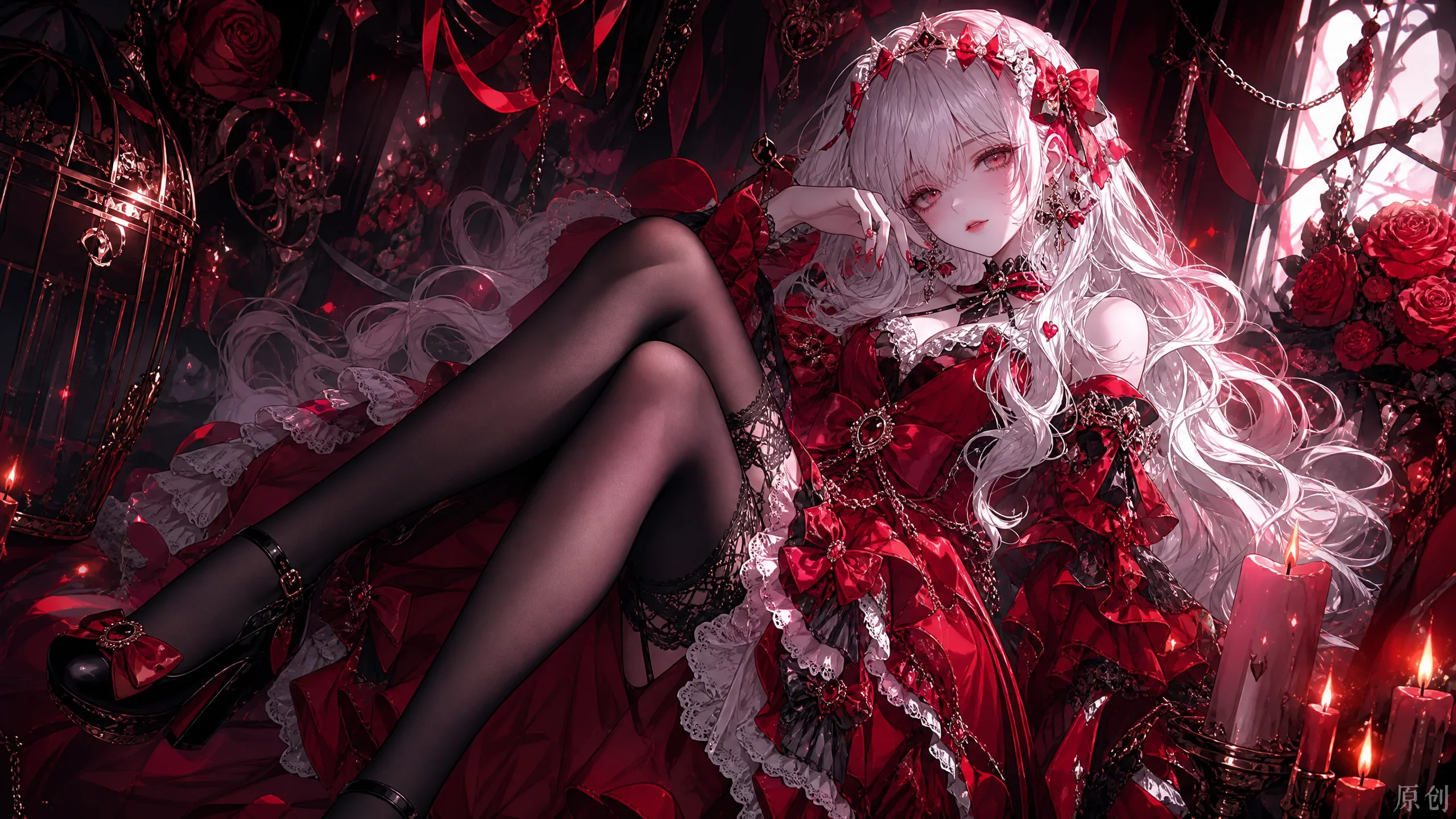 暗黑哥特风银发洛丽塔少女精美插画